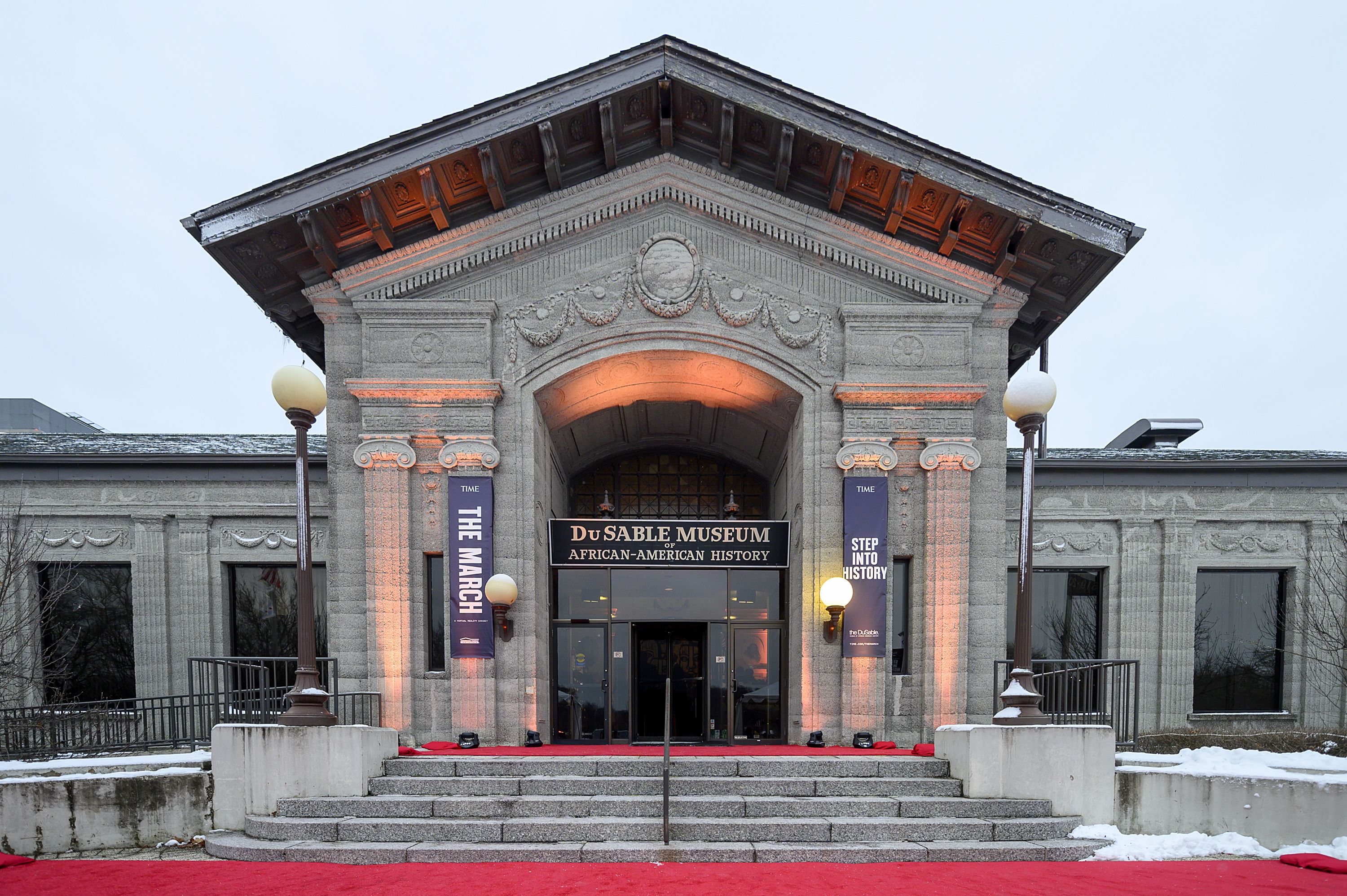 Photo of the front entrance to a museum. 