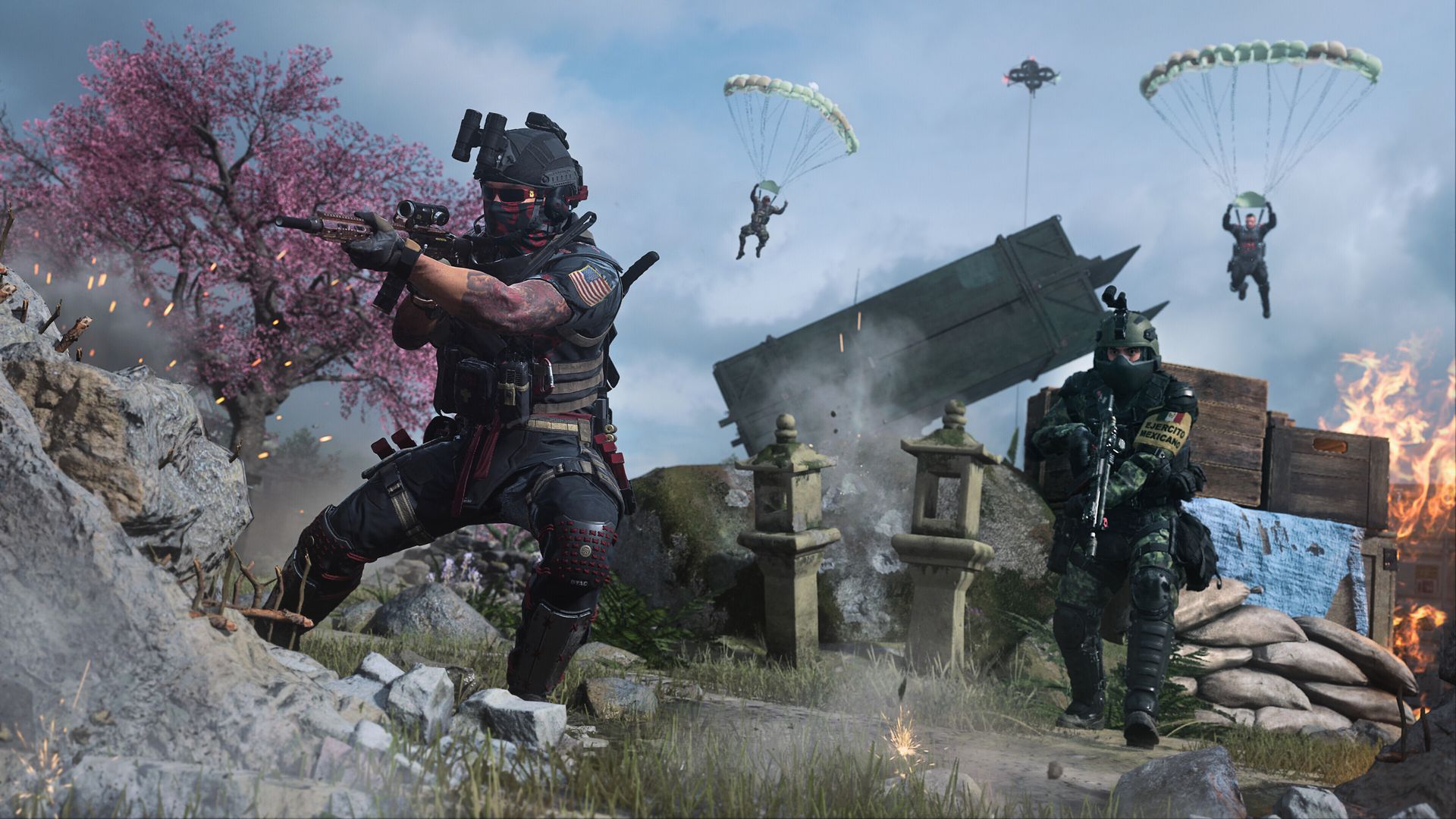 Screenshot of two heavily armored gunmen in a scene from Call of Duty