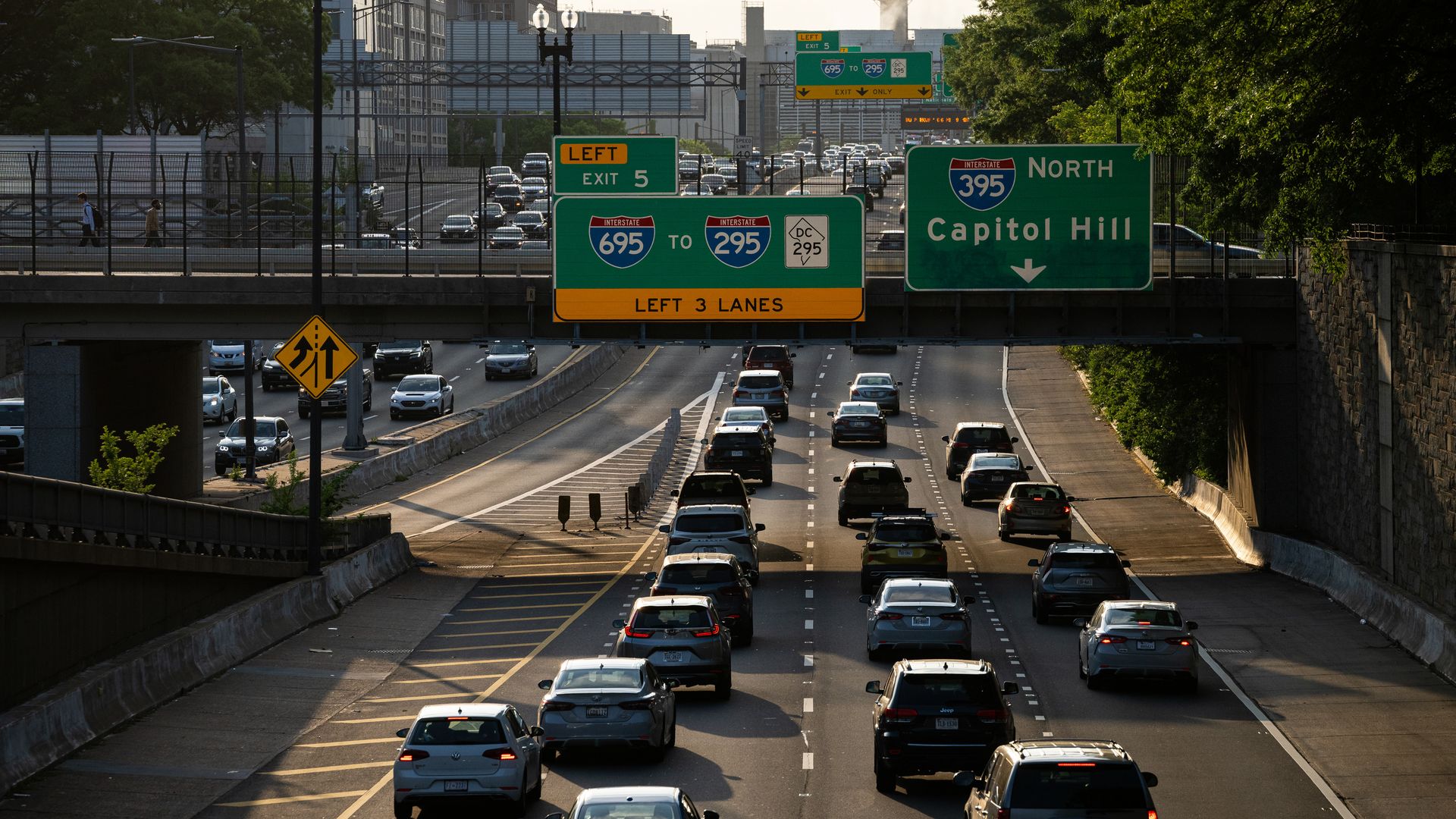 Rush-hour commuter traffic in Washington, DC, US, on Thursday, May 1, 2025. Federal employee pension benefits are set to be pared back in Republicans' giant tax and spending package working its way through the US House, another slap at a workforce roiled by Elon Musk's cost-cutting efforts. Photogra