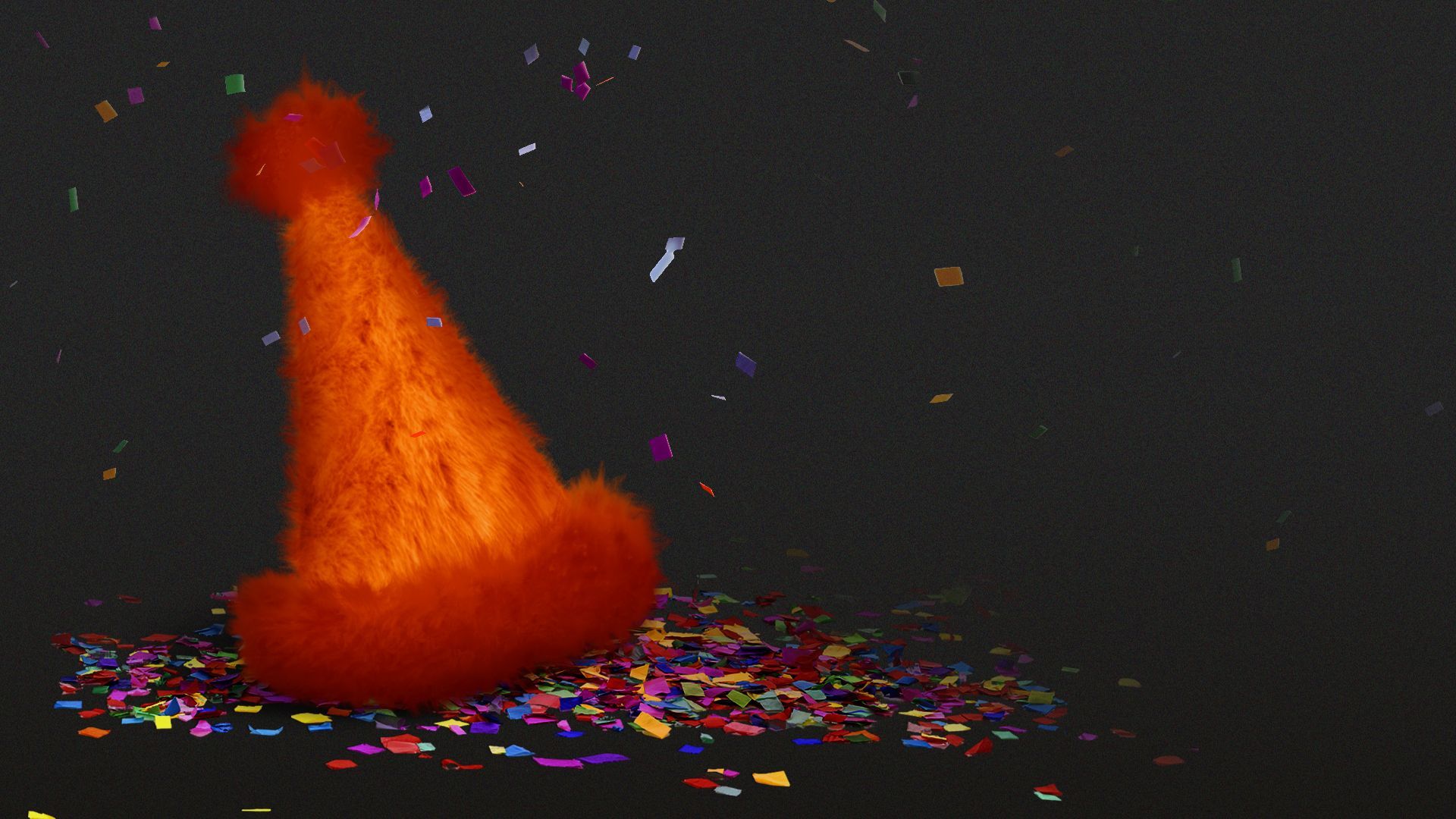 Illustration of a party hat made out of bright orange fur. 