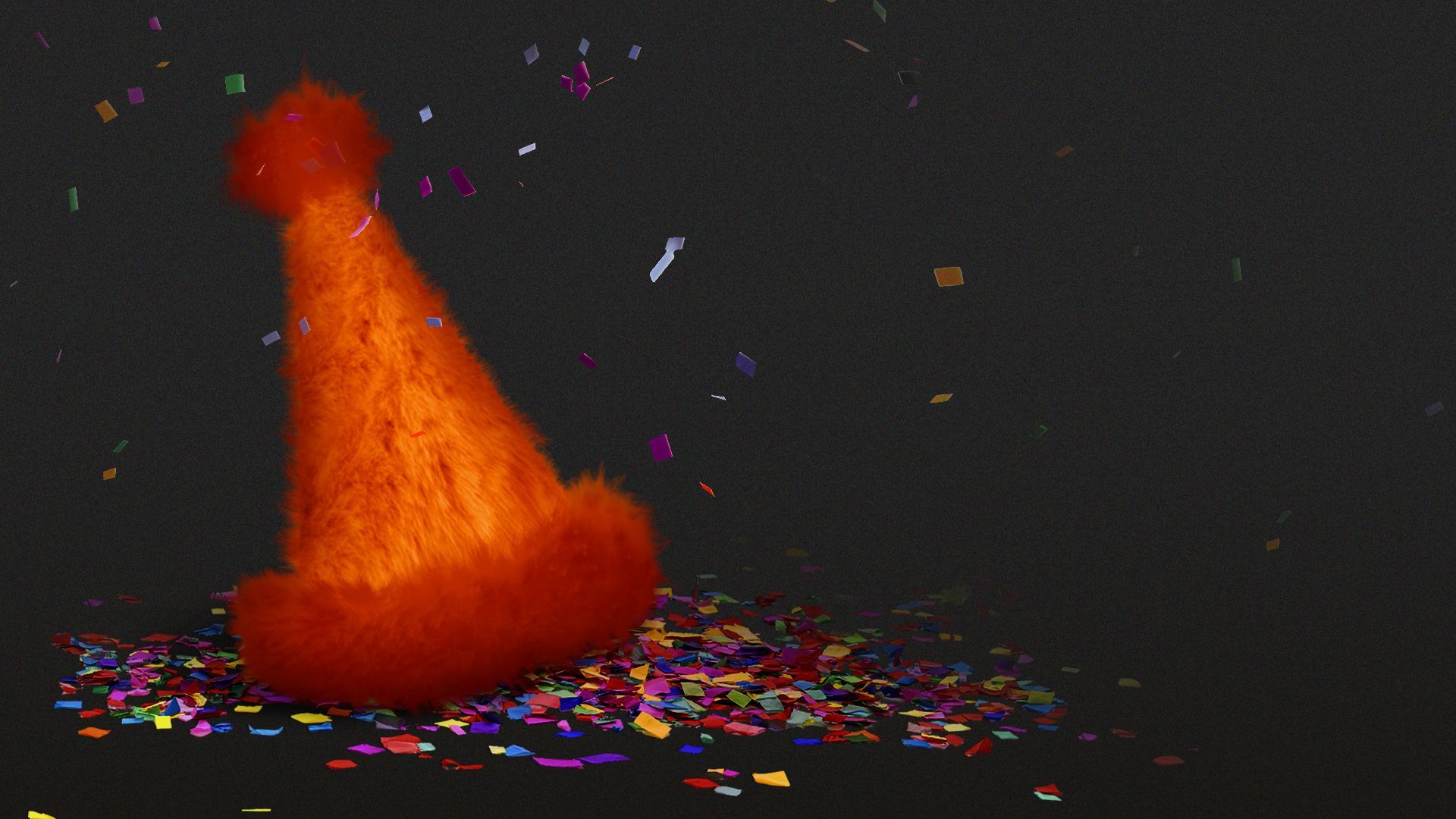 Illustration of a party hat made out of bright orange fur.