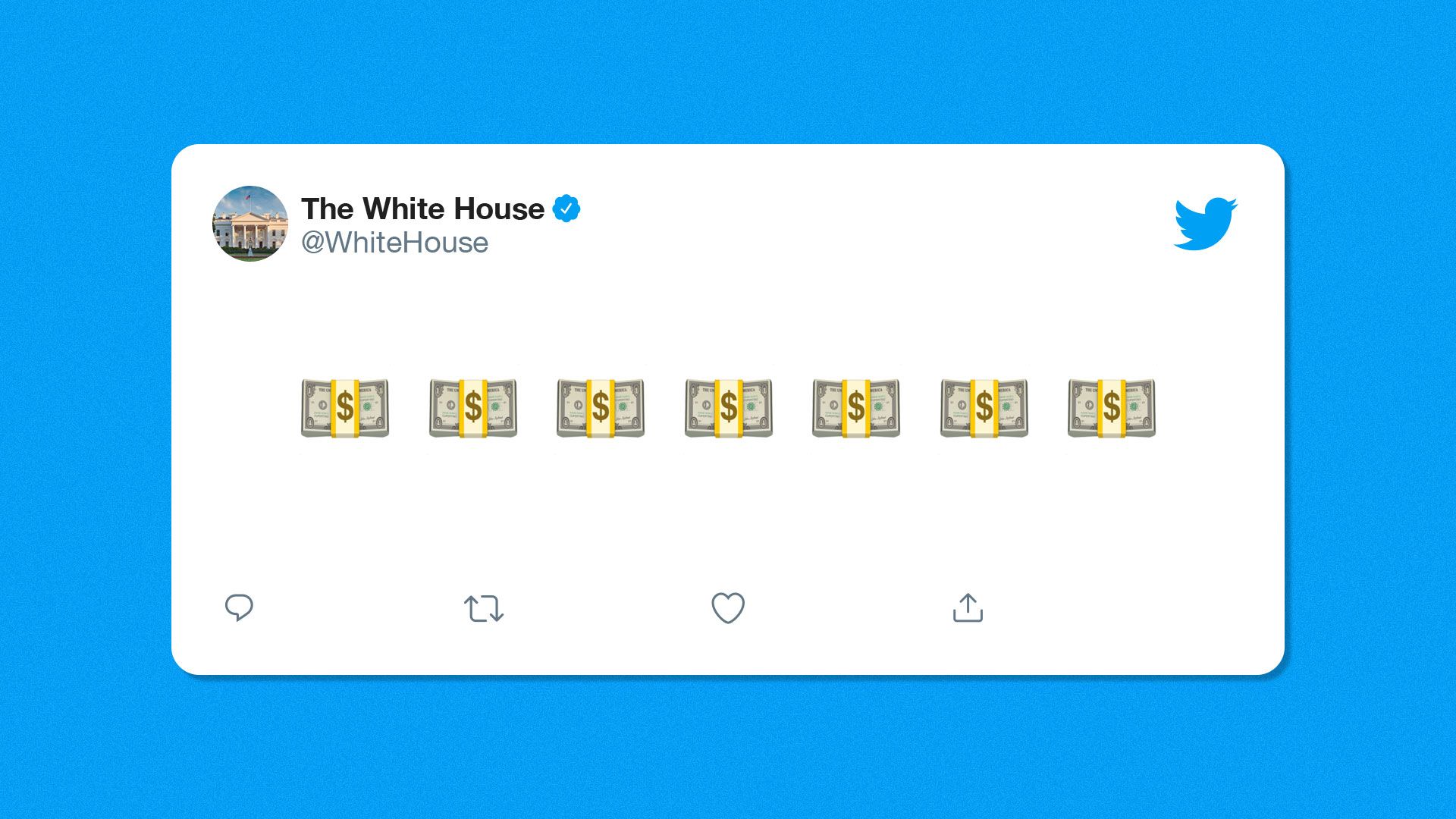Illustration of White House Twitter with dollar bill emojis.