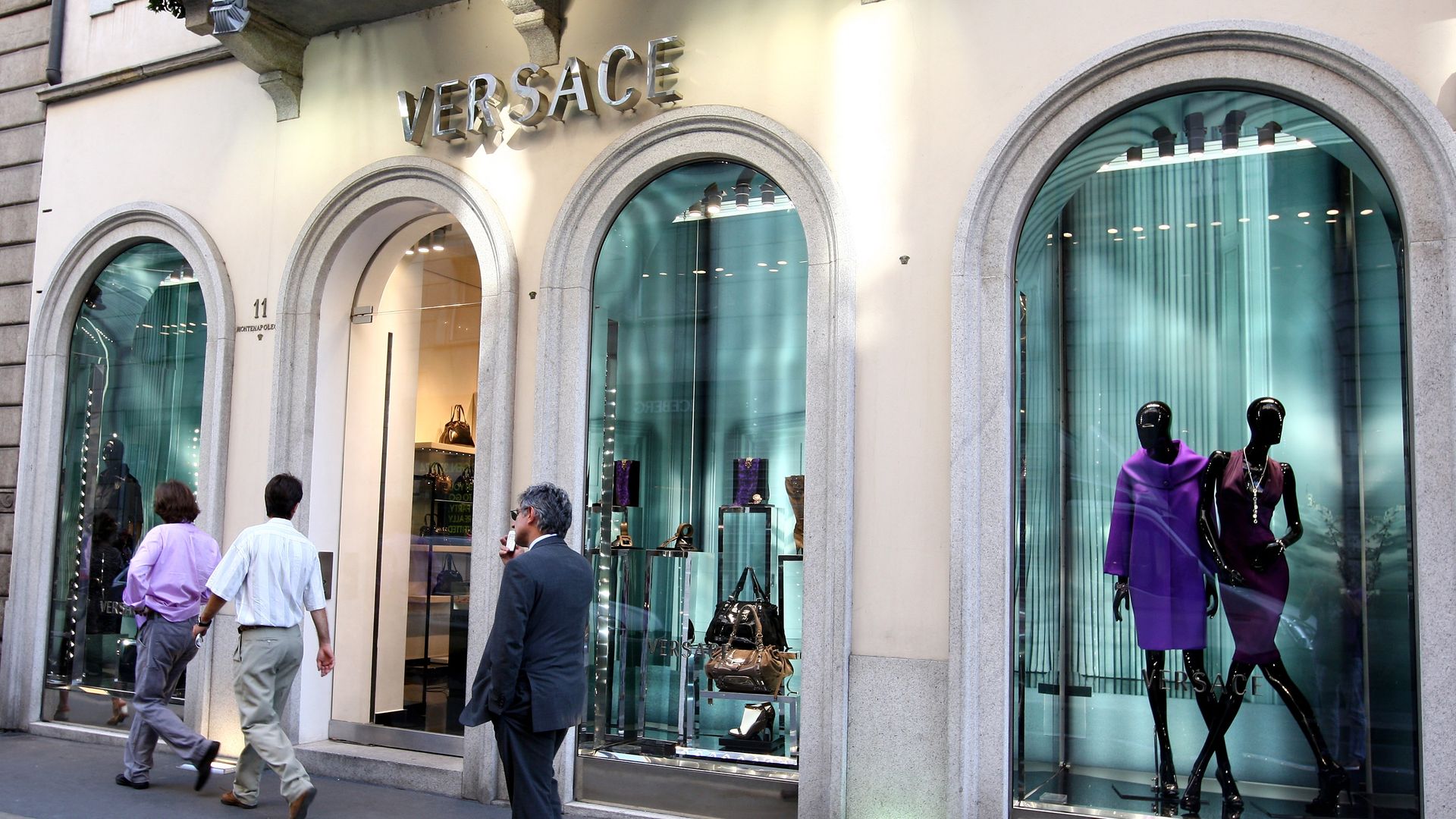 Outside of Versace store.