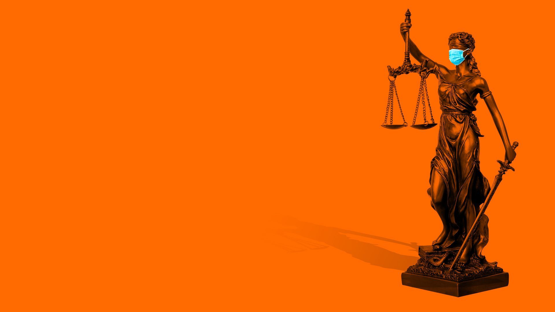Illustration of Lady Justice with a surgical mask on.