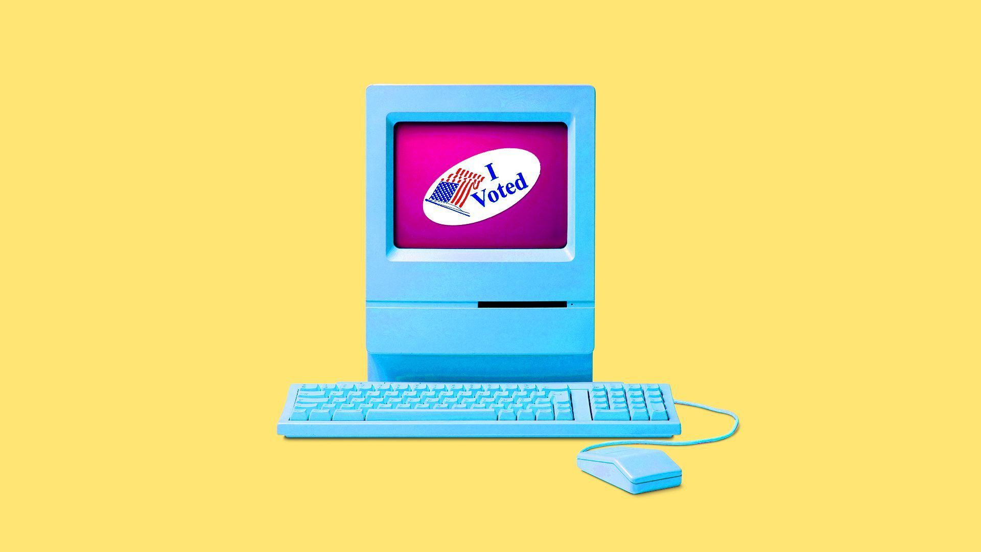 Illustration of a computer screen with the "I voted" sticker on the monitor
