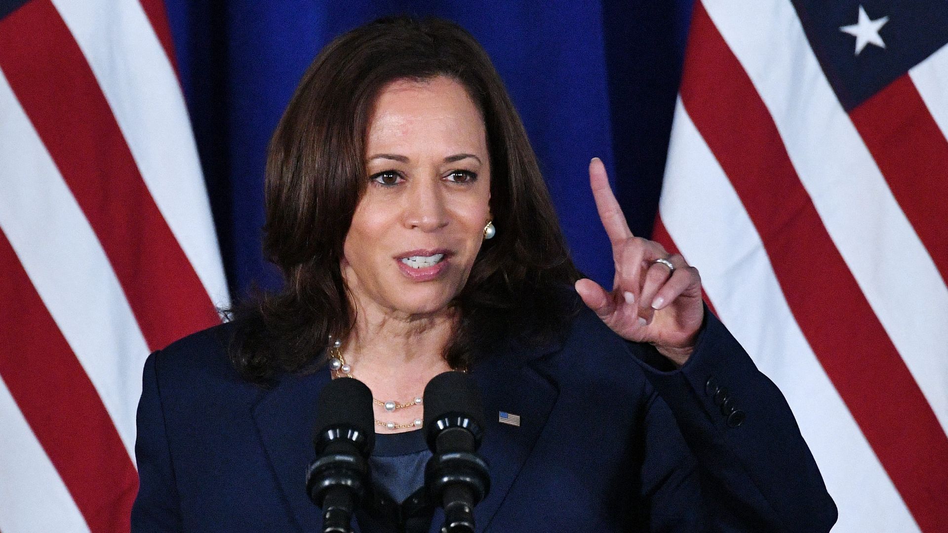 Kamala Harris speaks on voting rights at Howard University in Washington, DC on July 8.