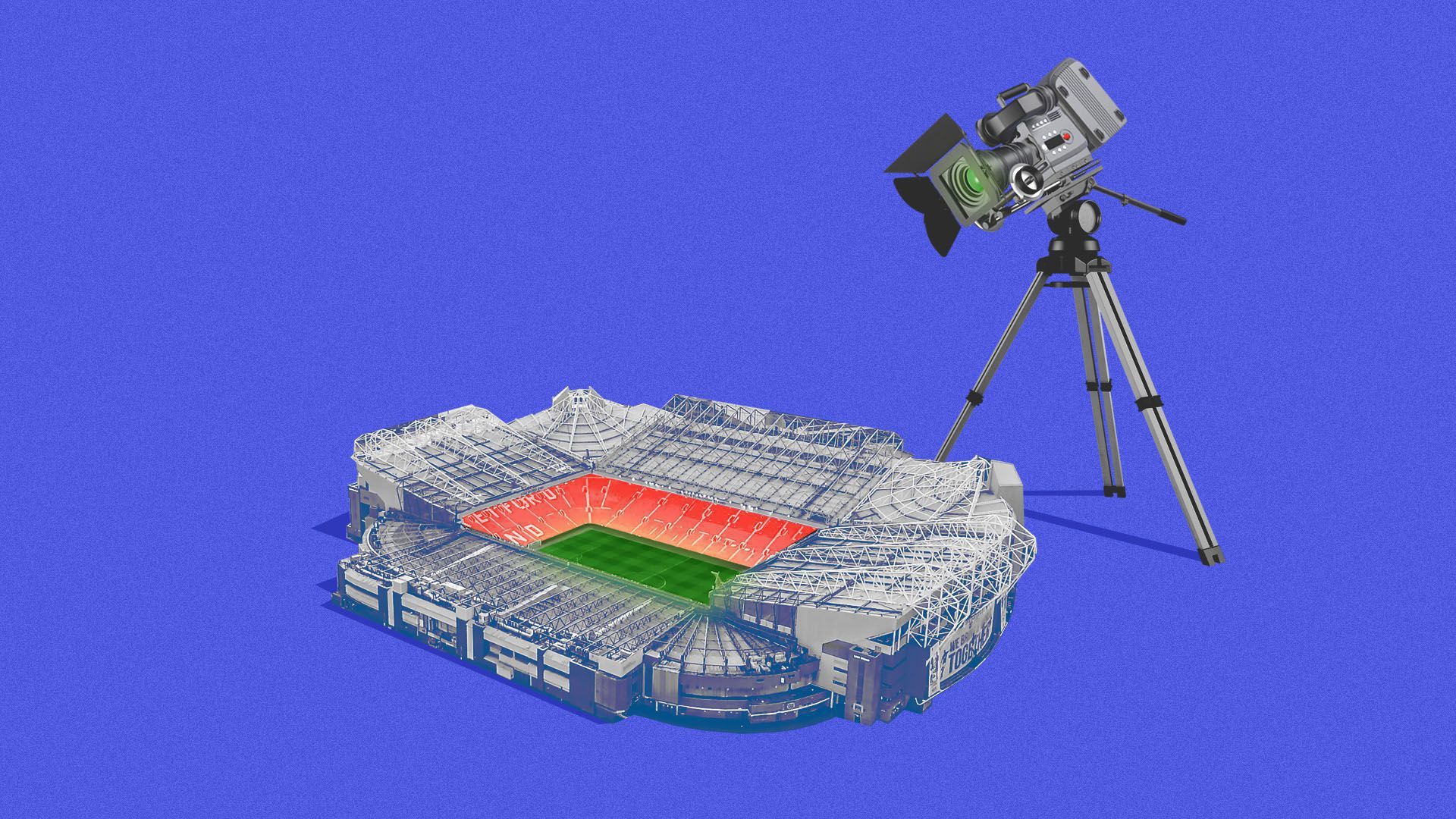 Illustration of a camera pointing at a stadium.