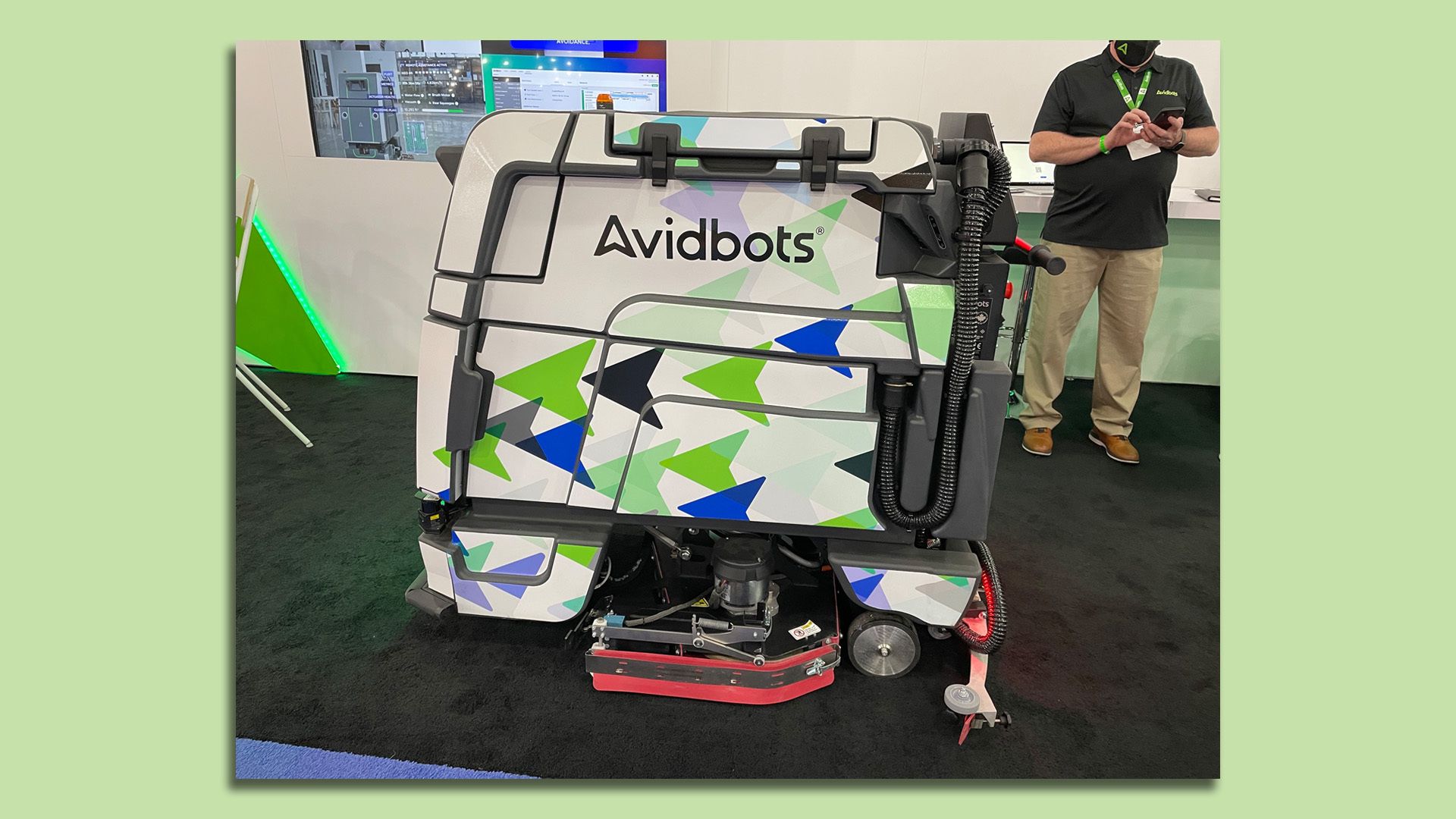 A robot that cleans floors in stores.