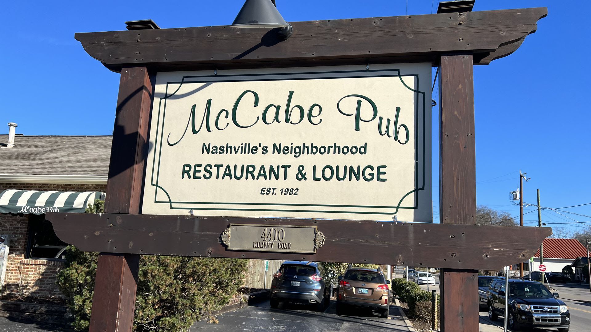 The front sign of McCabe Pub. 