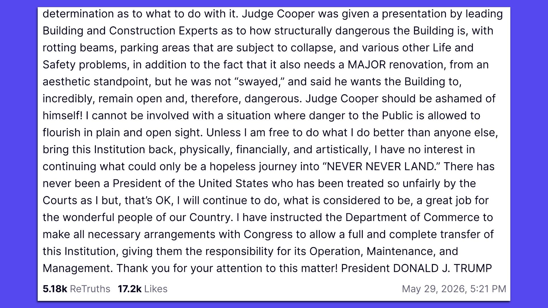 Trump Truth Social excerpt