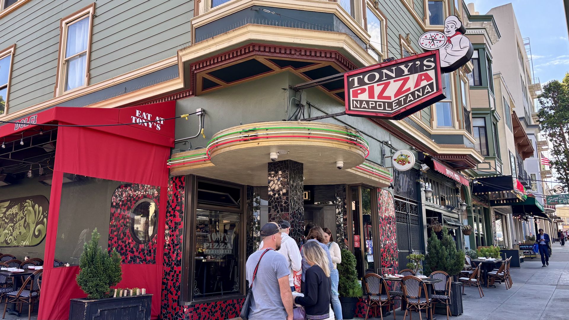 The exterior of Tony's Pizza in the North Beach neighborhood of San Francisco.