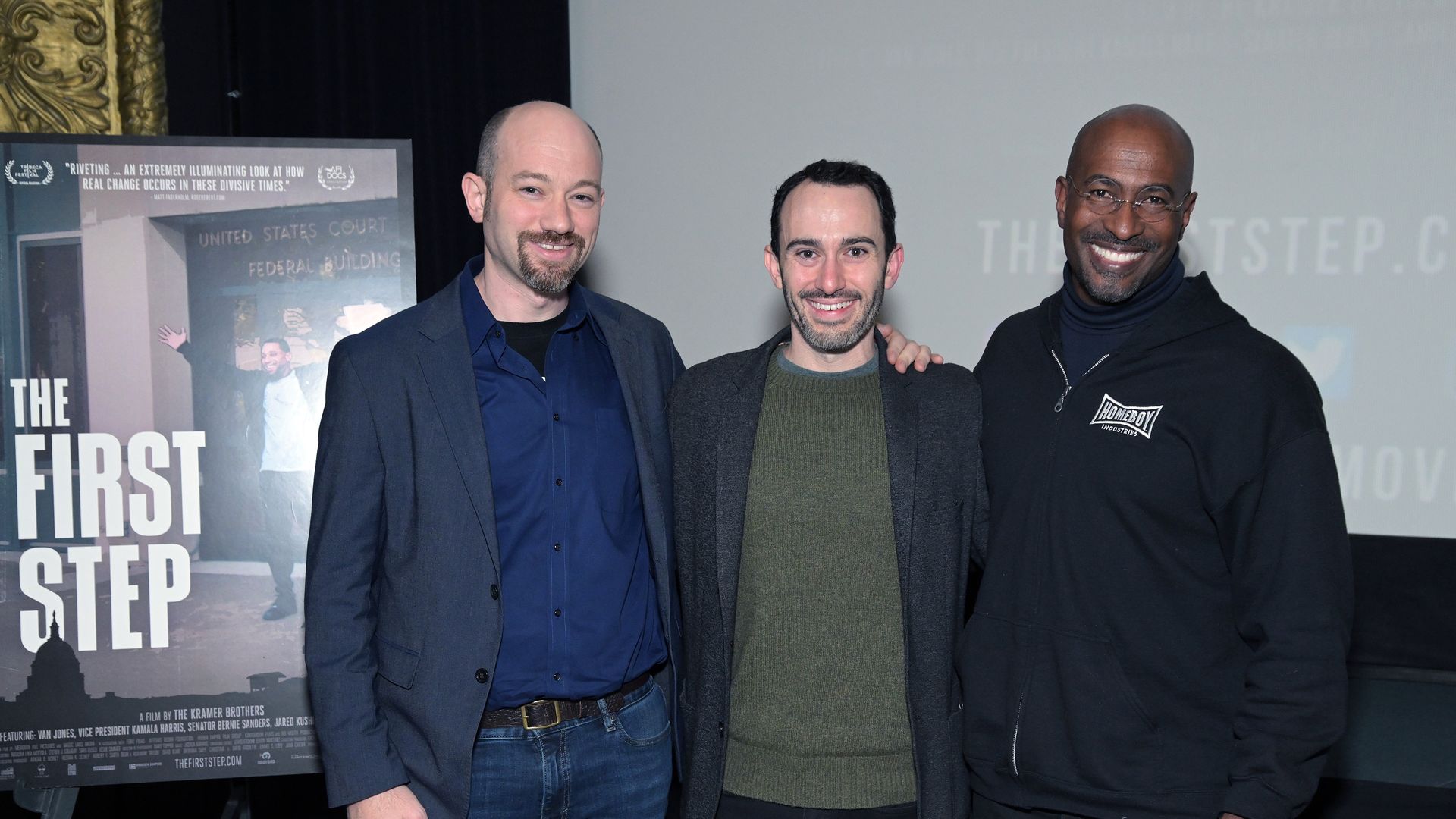 Brandon Kramer, Lance Kramer and Van Jones attend a panel discussion of "The First Step" at Laemmle Royal on February 25, 2023 in Los Angeles, California. 