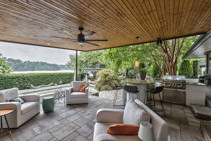 home tour mid century modern on lake wylie outdoor living room