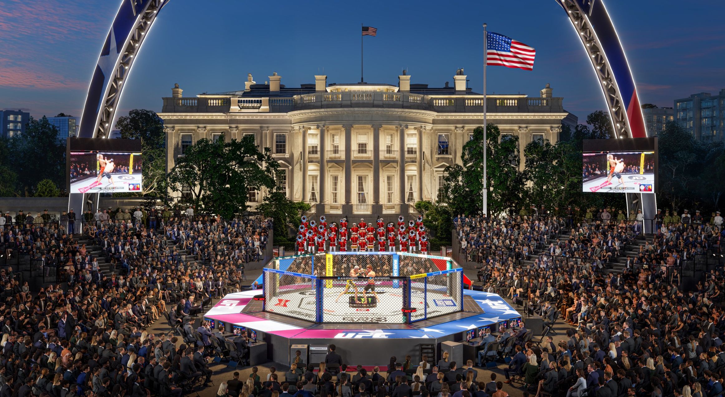New rederings of the temporary arena for the UFC fight on the White House's South Lawn next month.