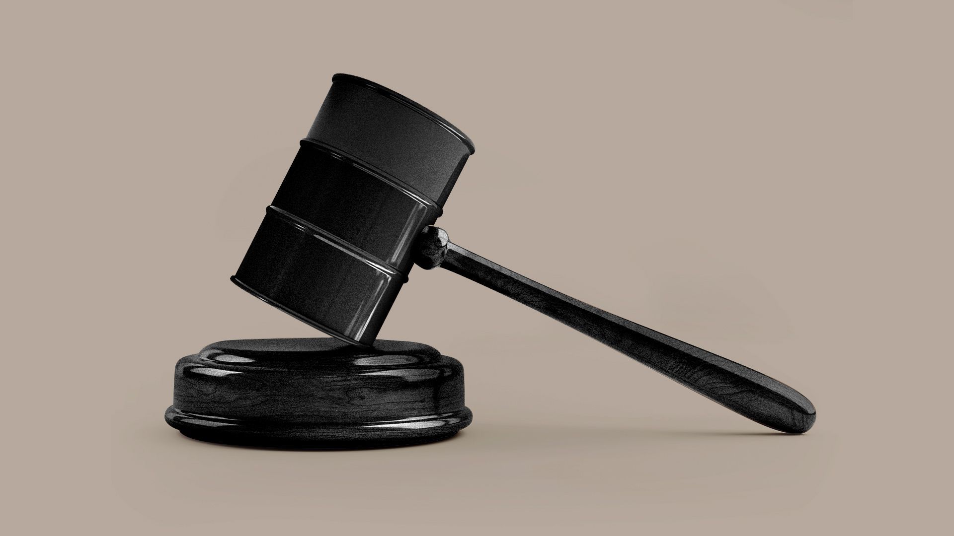 Illustration of a gavel with an oil barrel as the head.