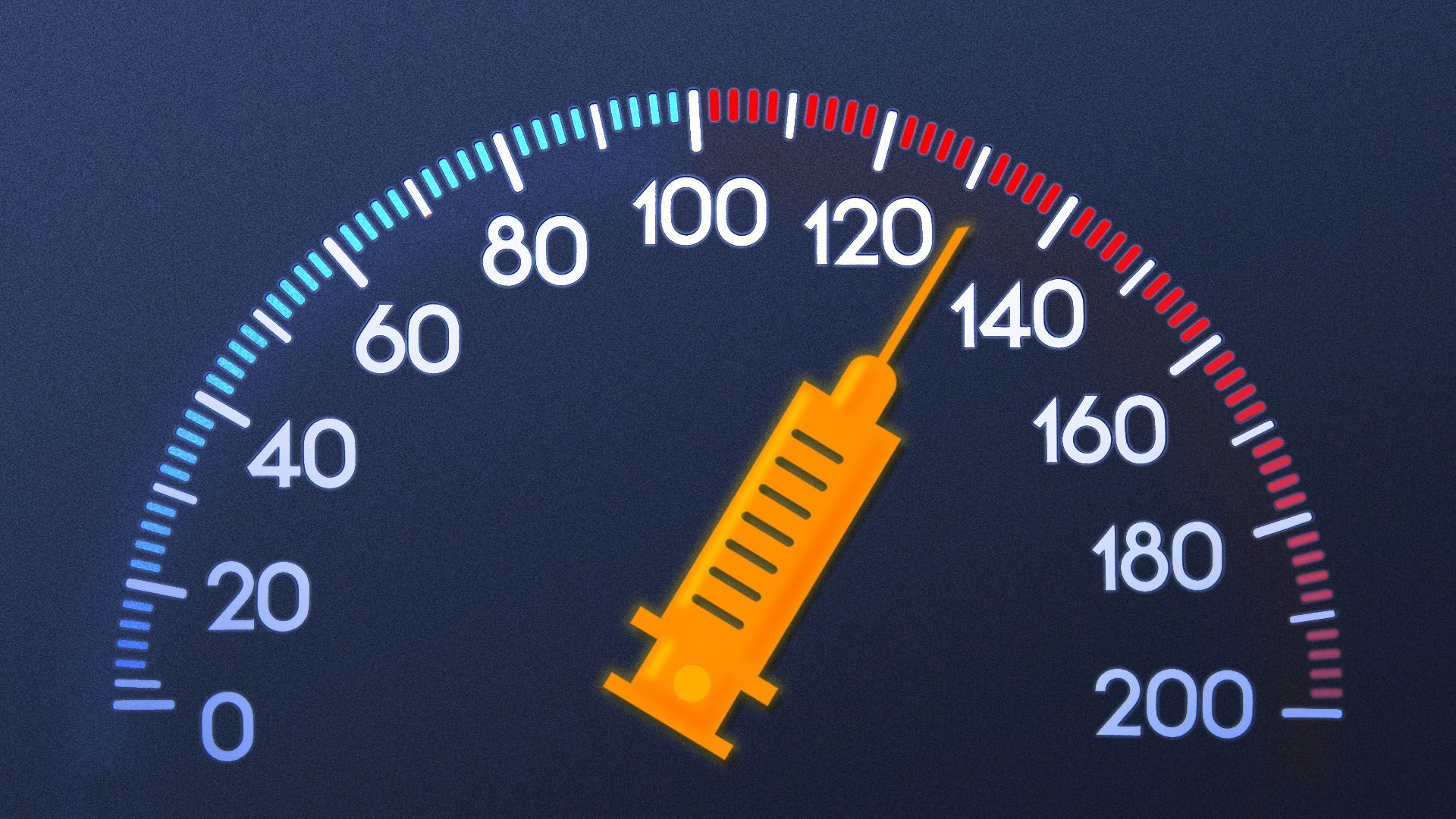 Illustration of a speedometer with a syringe in the middle