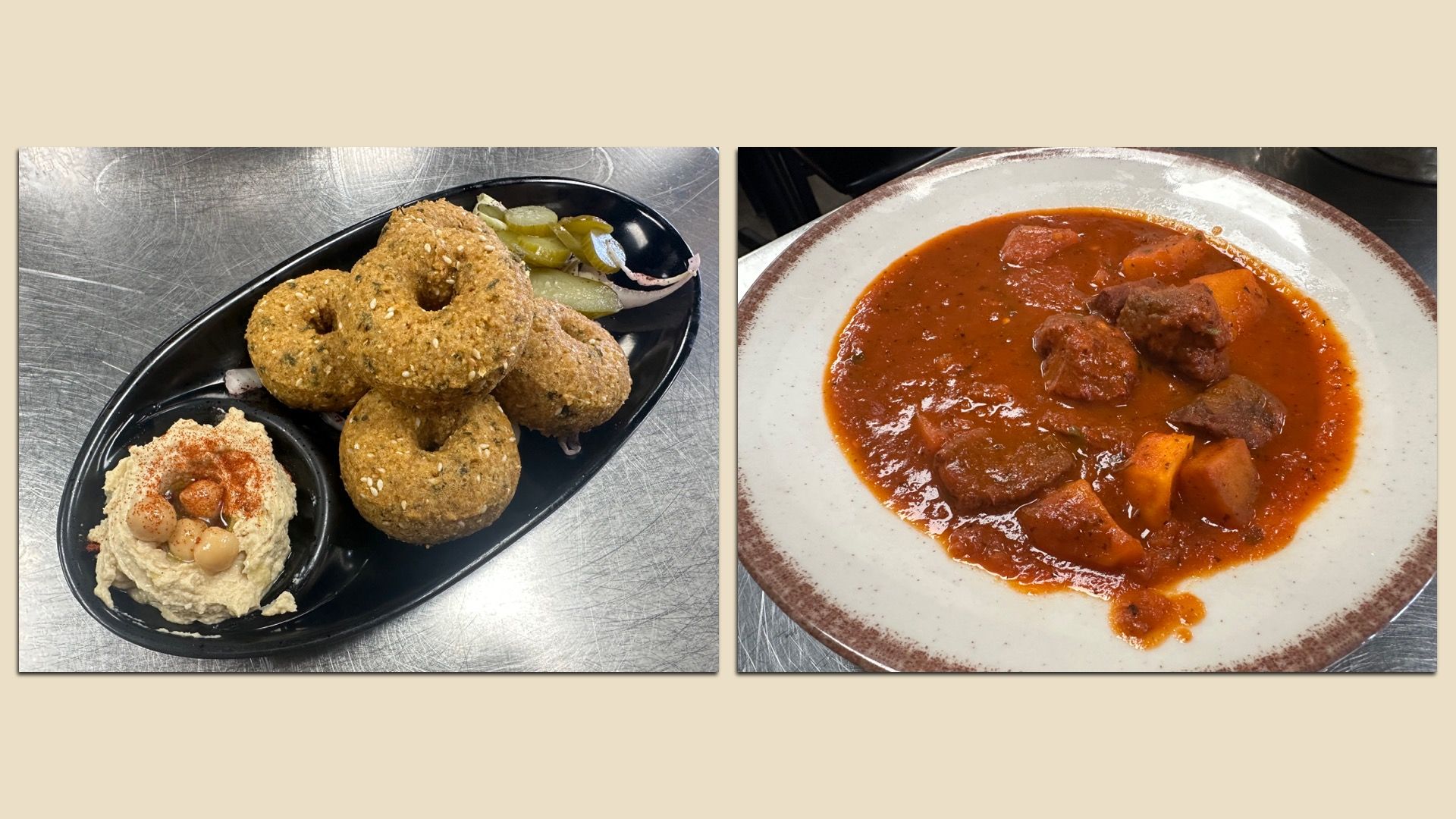 photos of falafel and lamb vindaloo