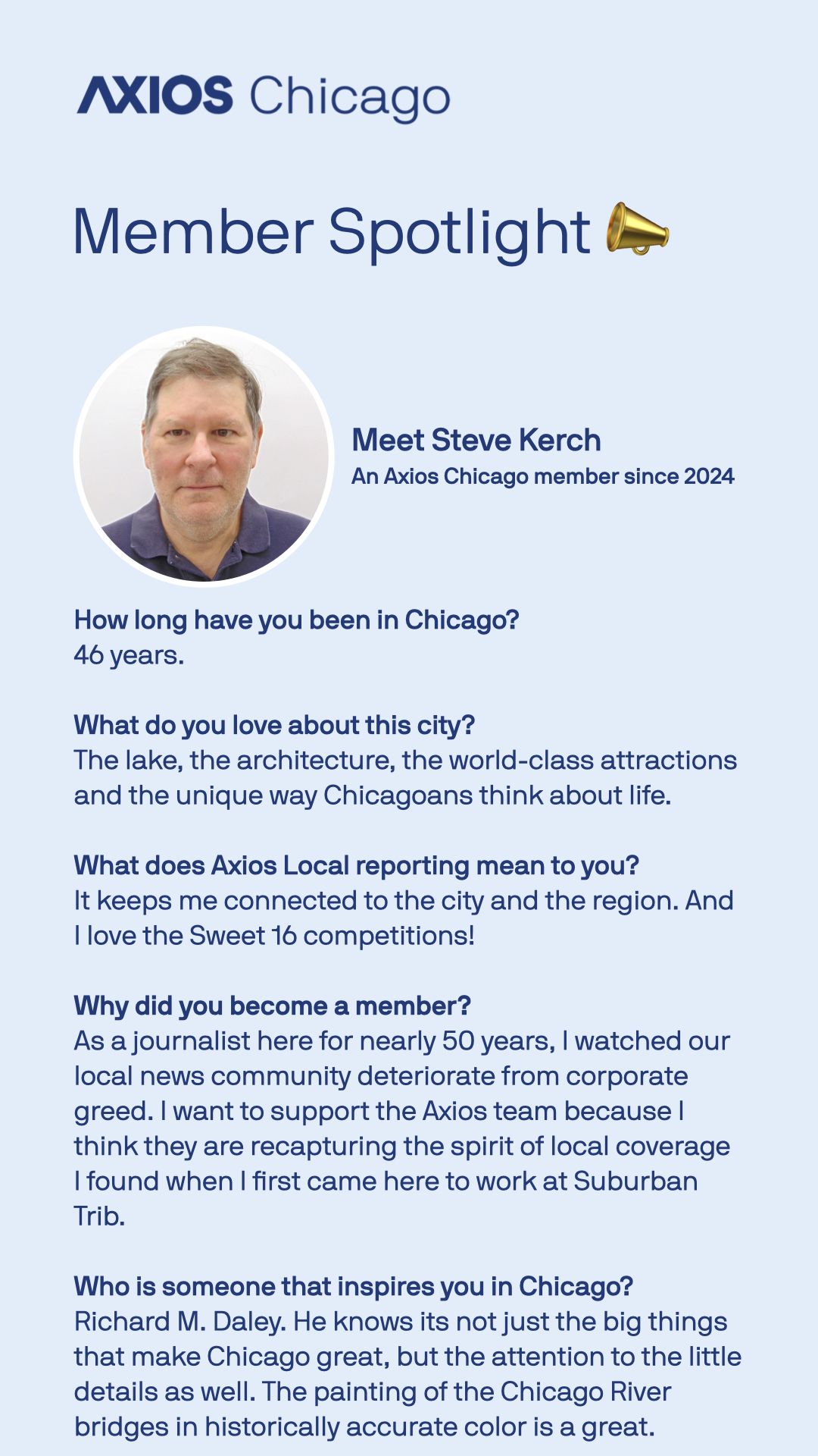 A photo of a member spotlight featuring an interview. 