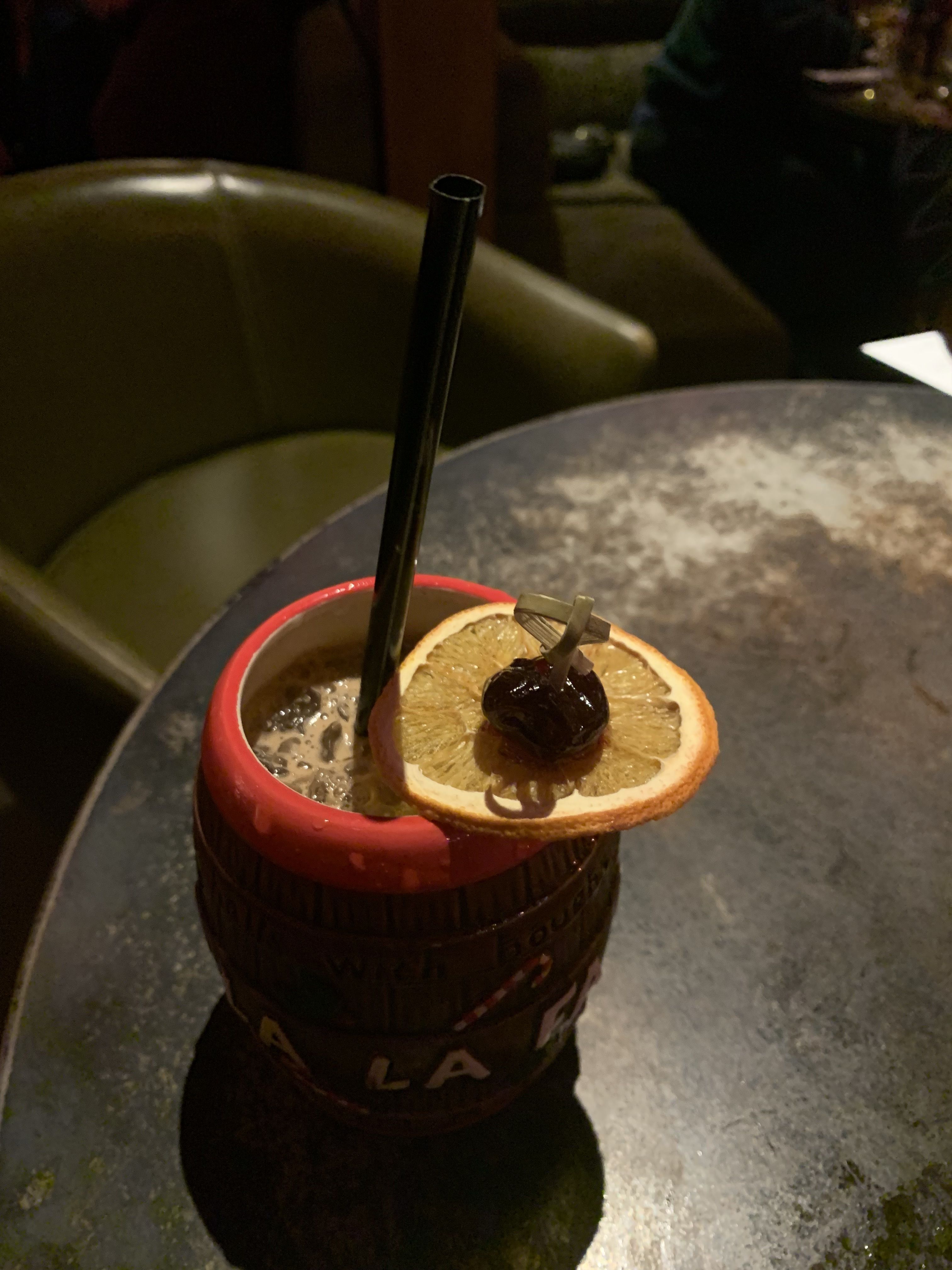 The carol in a barrel cocktail. 