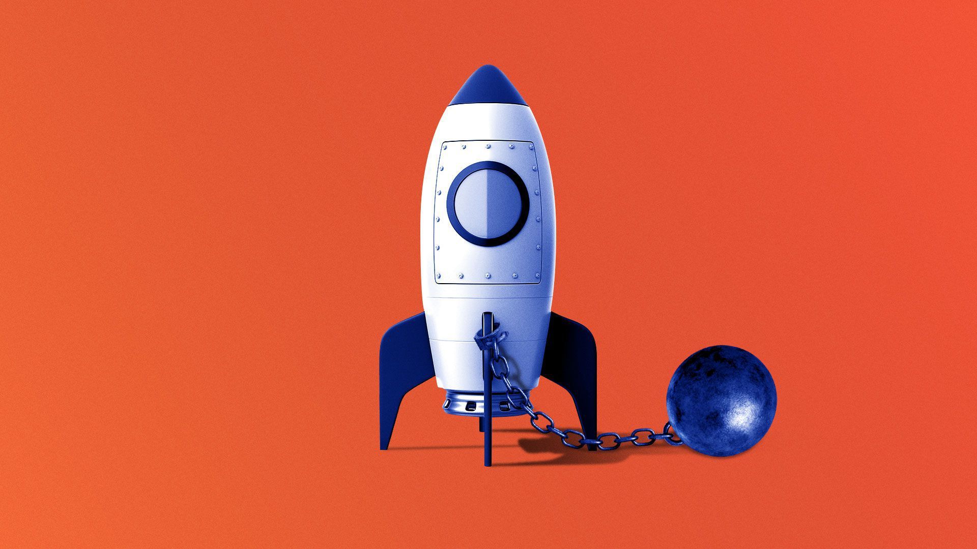 Illustration of a rocket attached to a ball and chain.