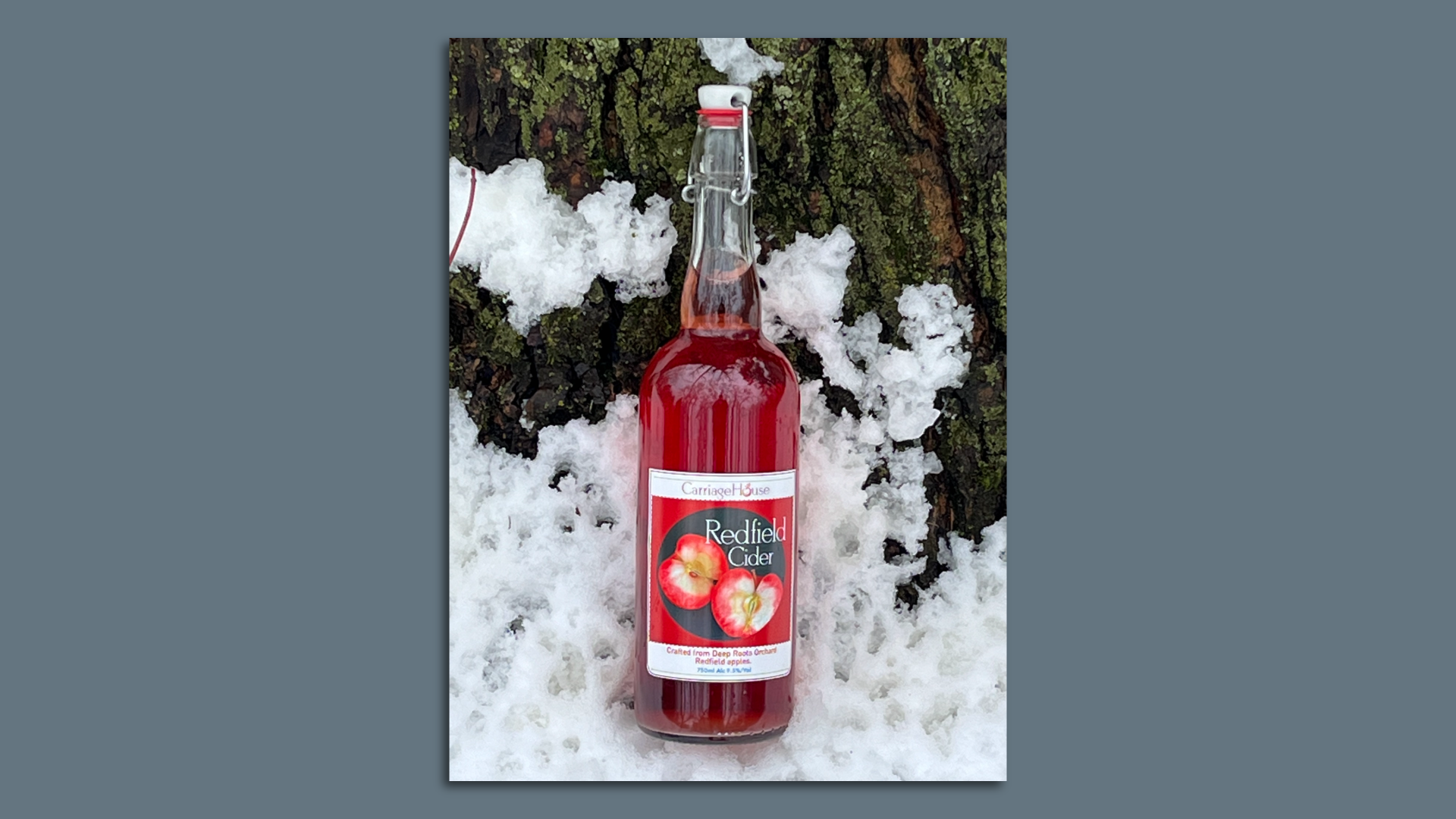 red cider bottle in snow