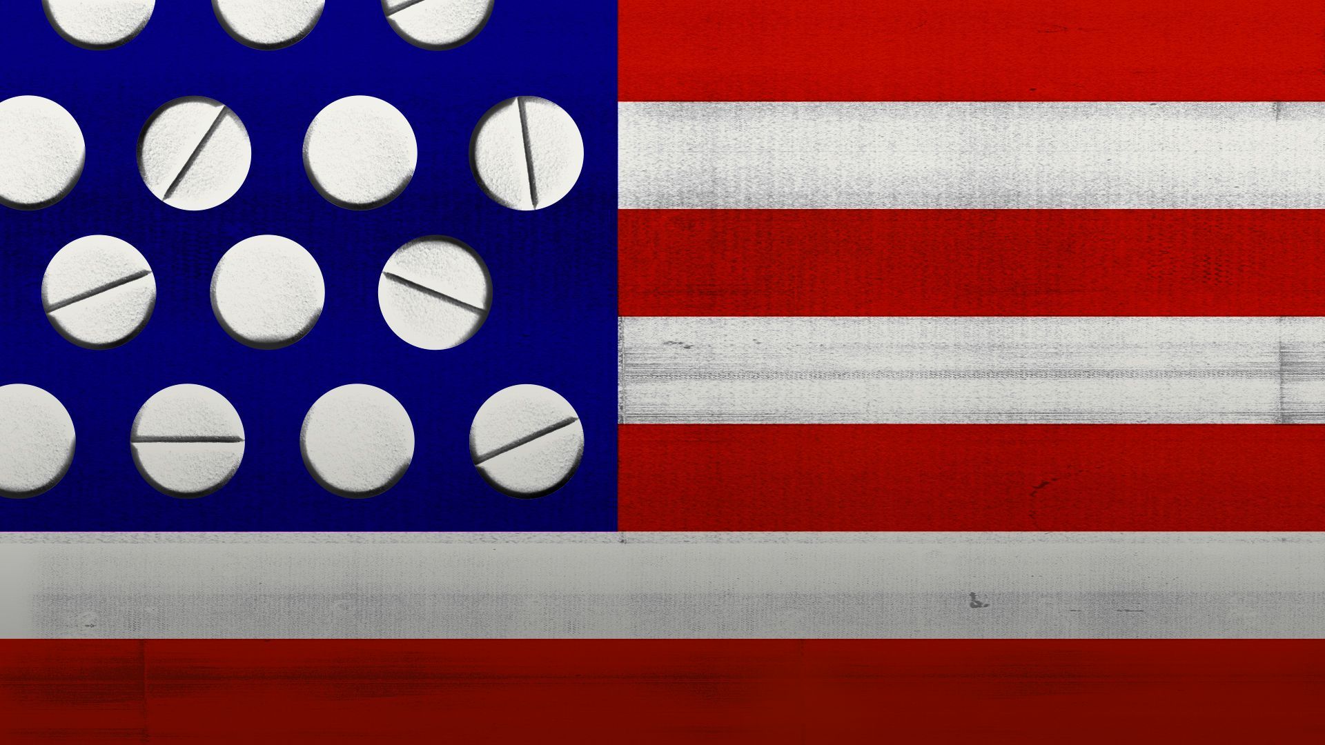 Illustration of the US flag with pills instead of stars.