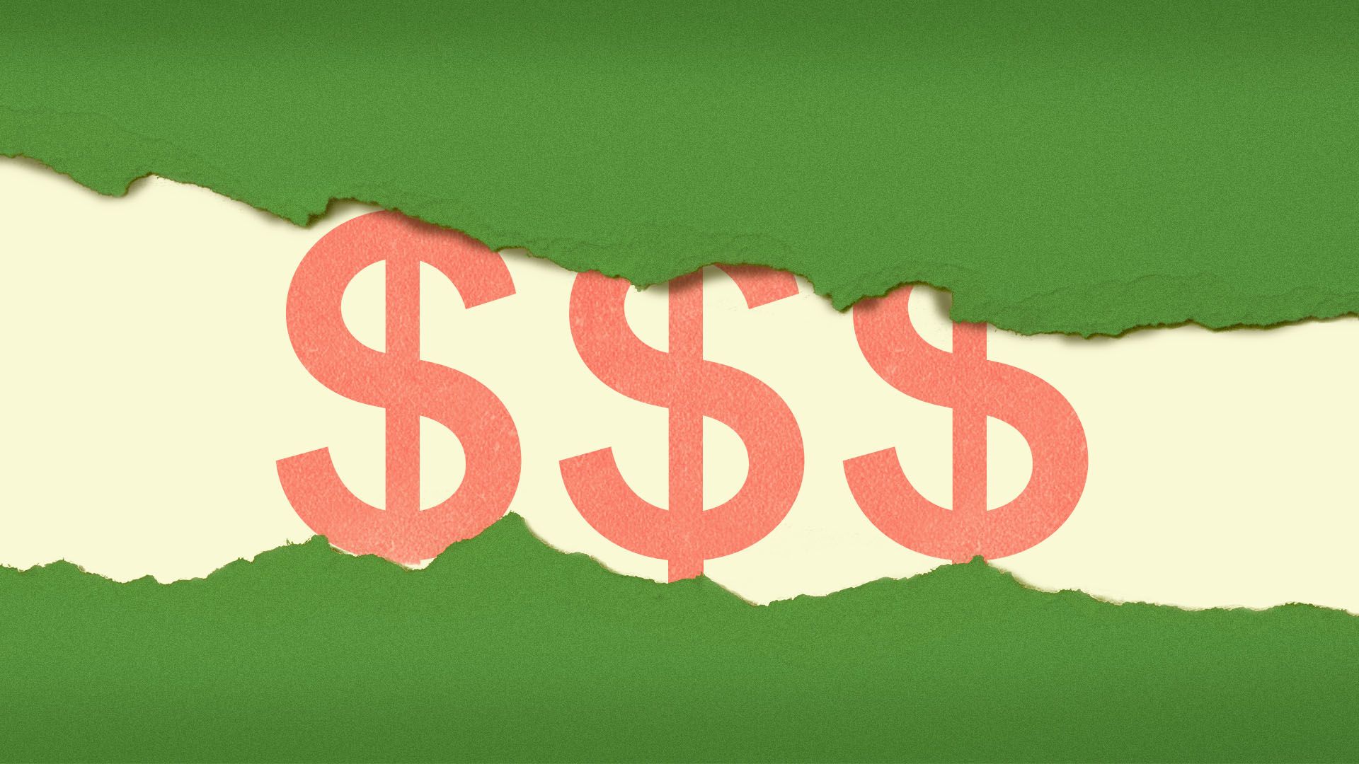 Illustration of dollar signs being revealed under torn paper.