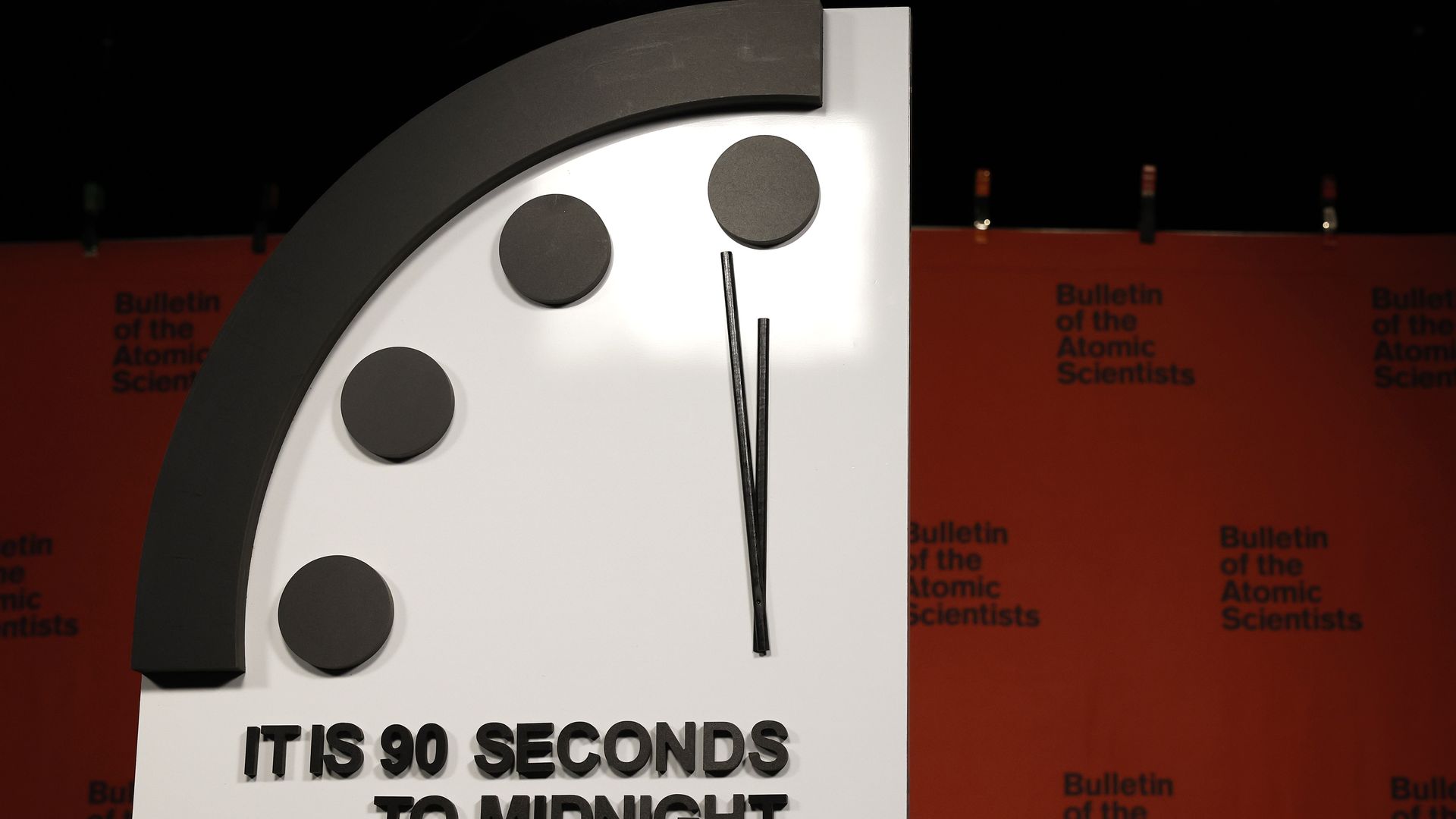 The Bulletin of the Atomic Scientists' 2023 Doomsday Clock in Washington, D.C.