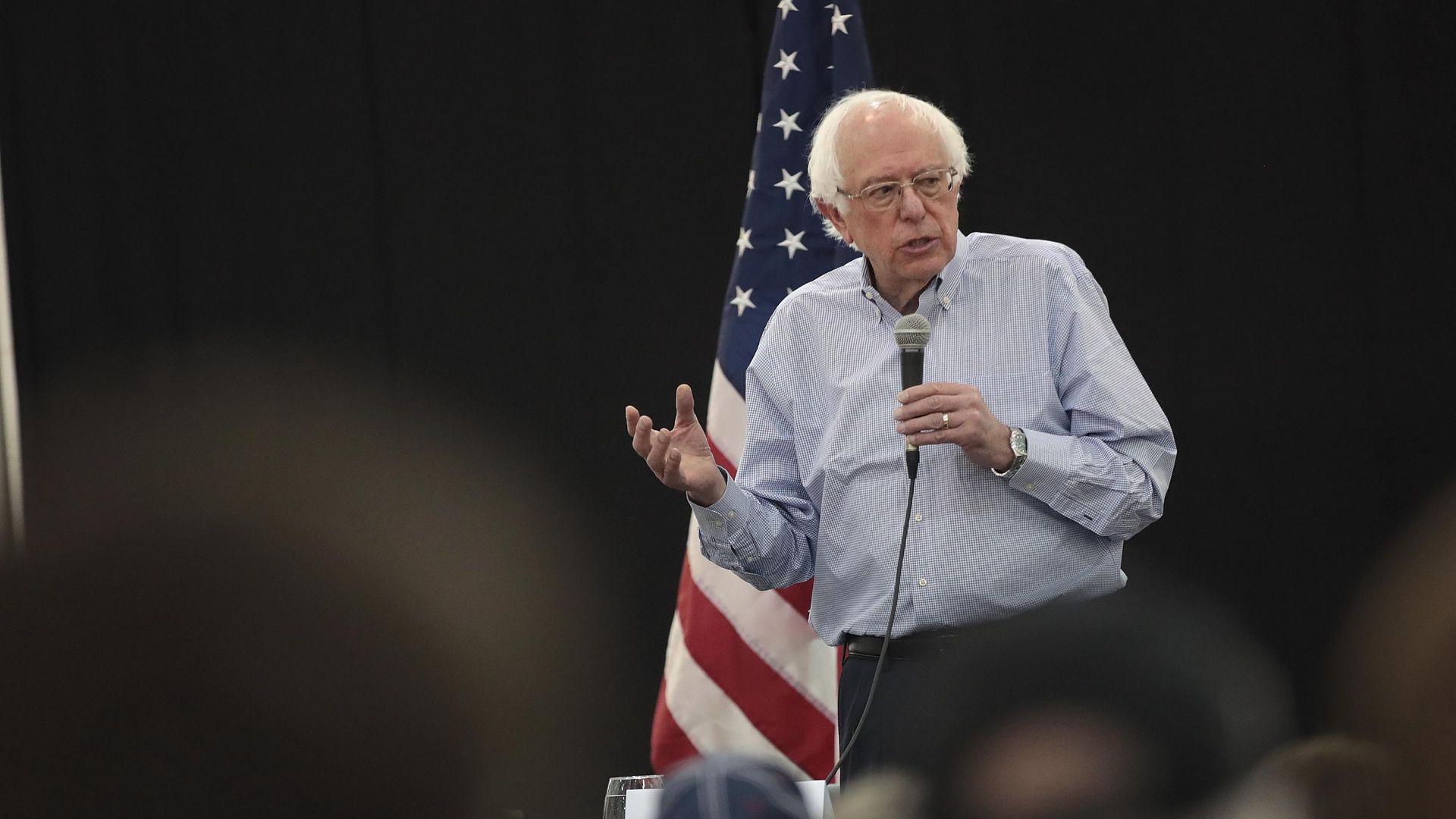 Democratic presidential candidate, Sen. Bernie Sanders (I-Vt.) at a town hall meeting Saturday in Muscatine, Iowa.