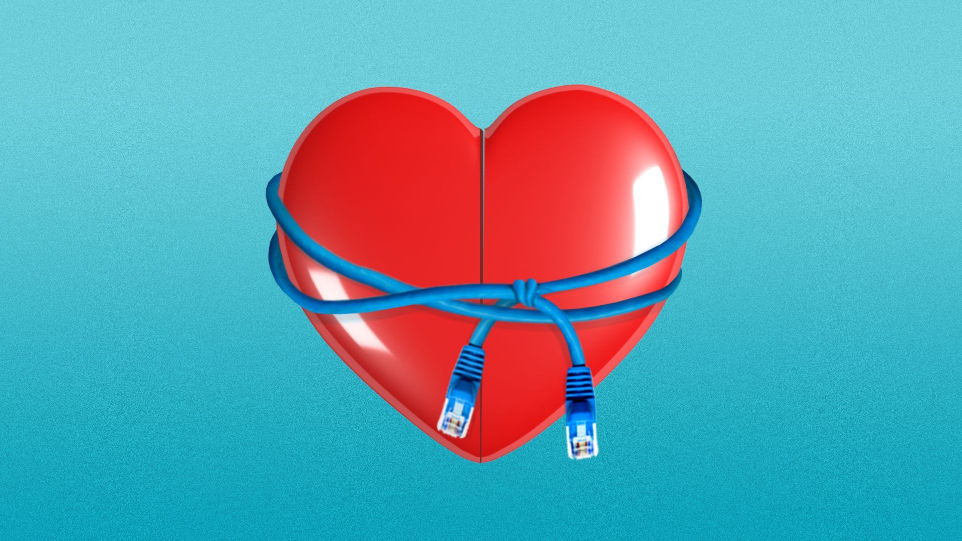 An illustration of a heart surrounded by an Internet cable