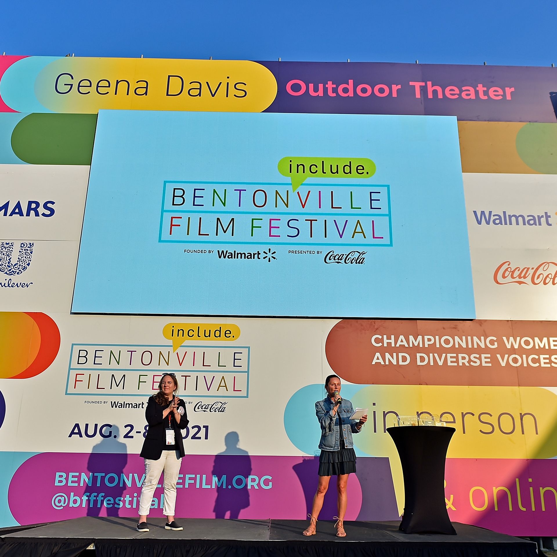 Ashley Edwards and President of BFF Wendy Guerrero attend the 2021 Bentonville Film Festival Awards Ceremony & Party on August 07, 2021 in Bentonville, Arkansas.