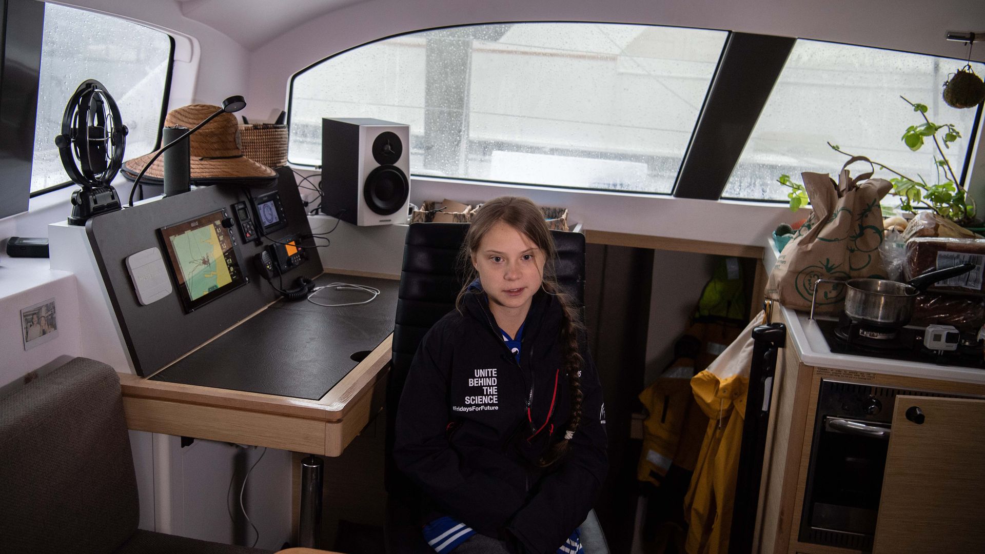 Swedish climate activist Greta Thunberg speaks to AFP during an interview aboard La Vagabonde, the boat she will be taking to return to Europe, in Hampton, Virginia, on November 12