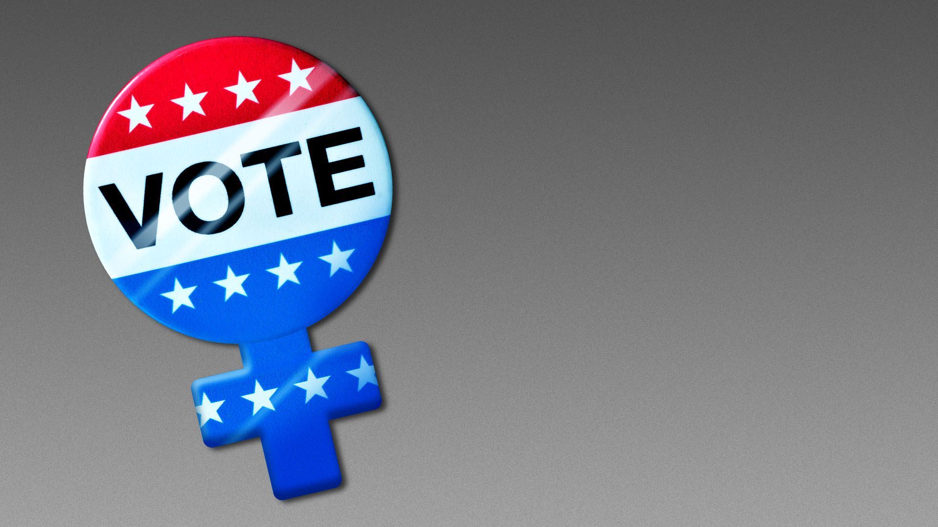 Illustration of a vote pin in the shape of the female symbol