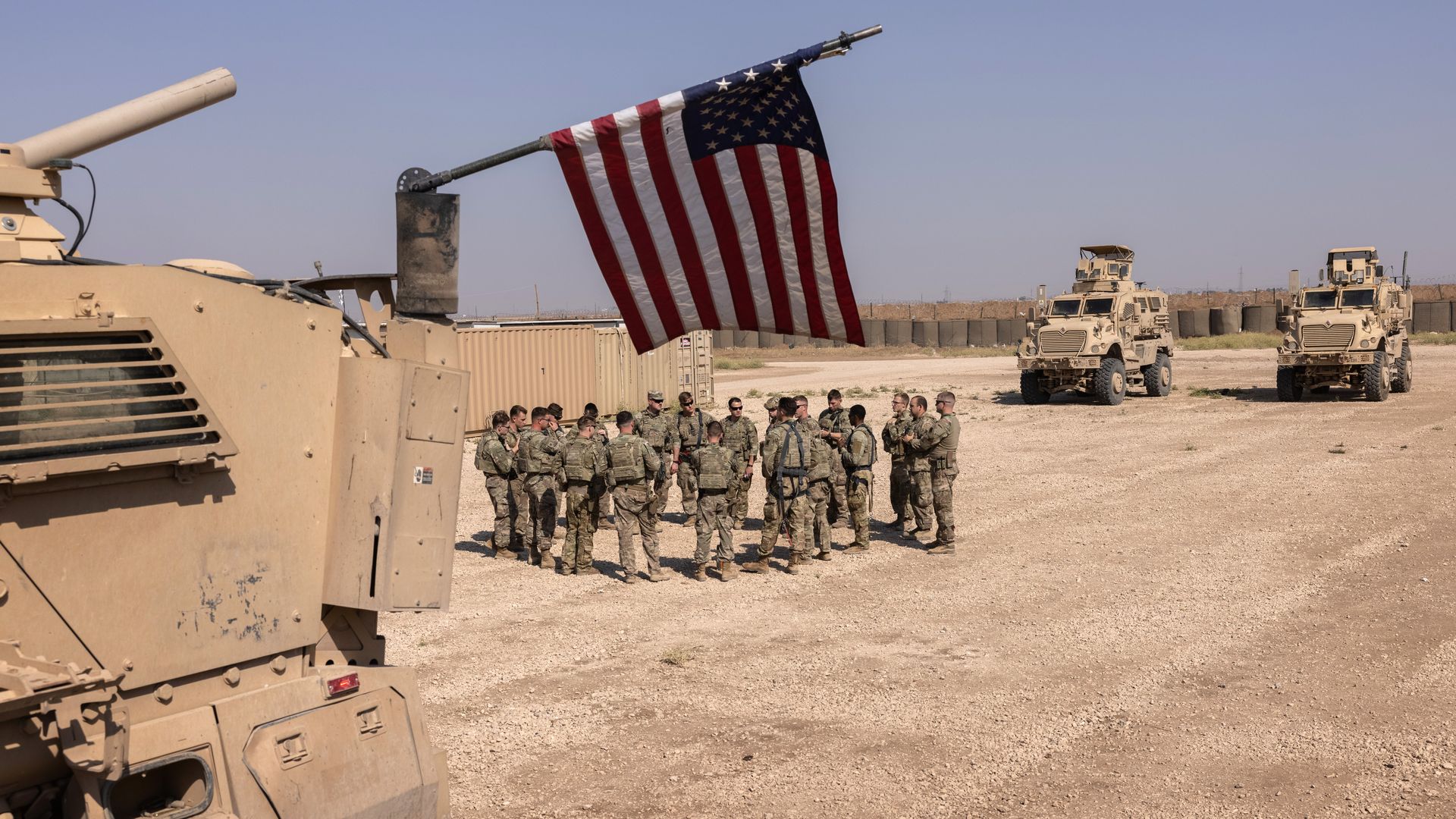 U.S. Army soldiers prepare to go out on patrol from a remote combat outpost on May 25, 2021 in northeastern Syria.