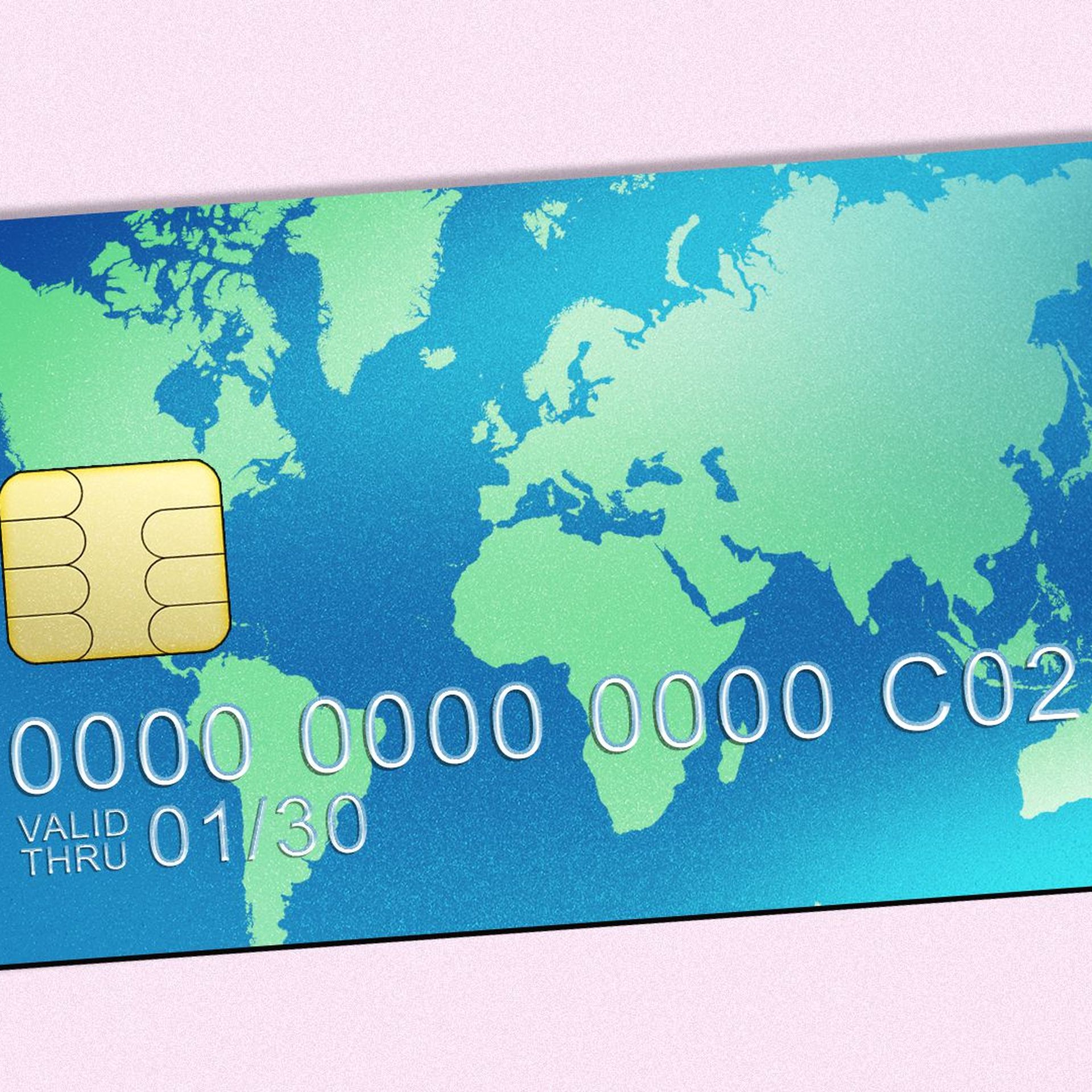 Illustration of a credit card in the shape of the world