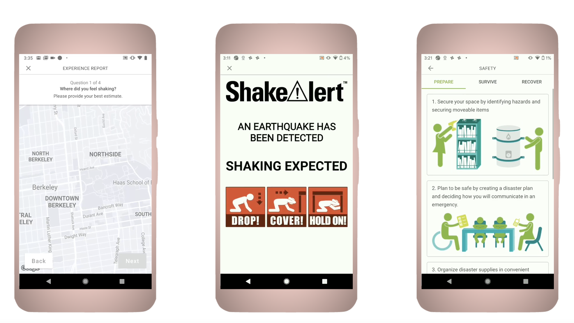 A screenshot of UC Berkeley's MyShake app
