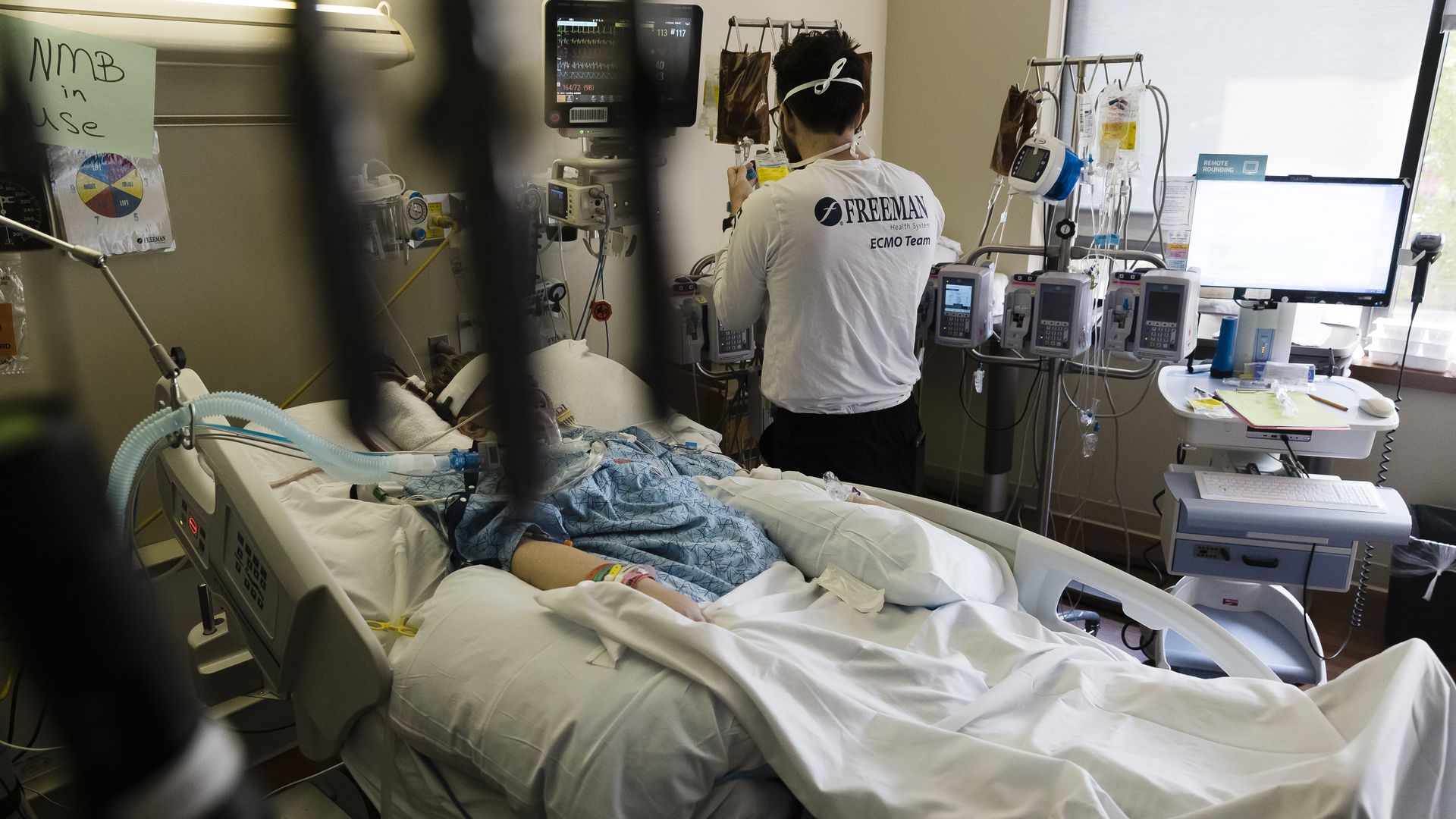 Picture of a health worker taking care of a hospital COVID-19 patient