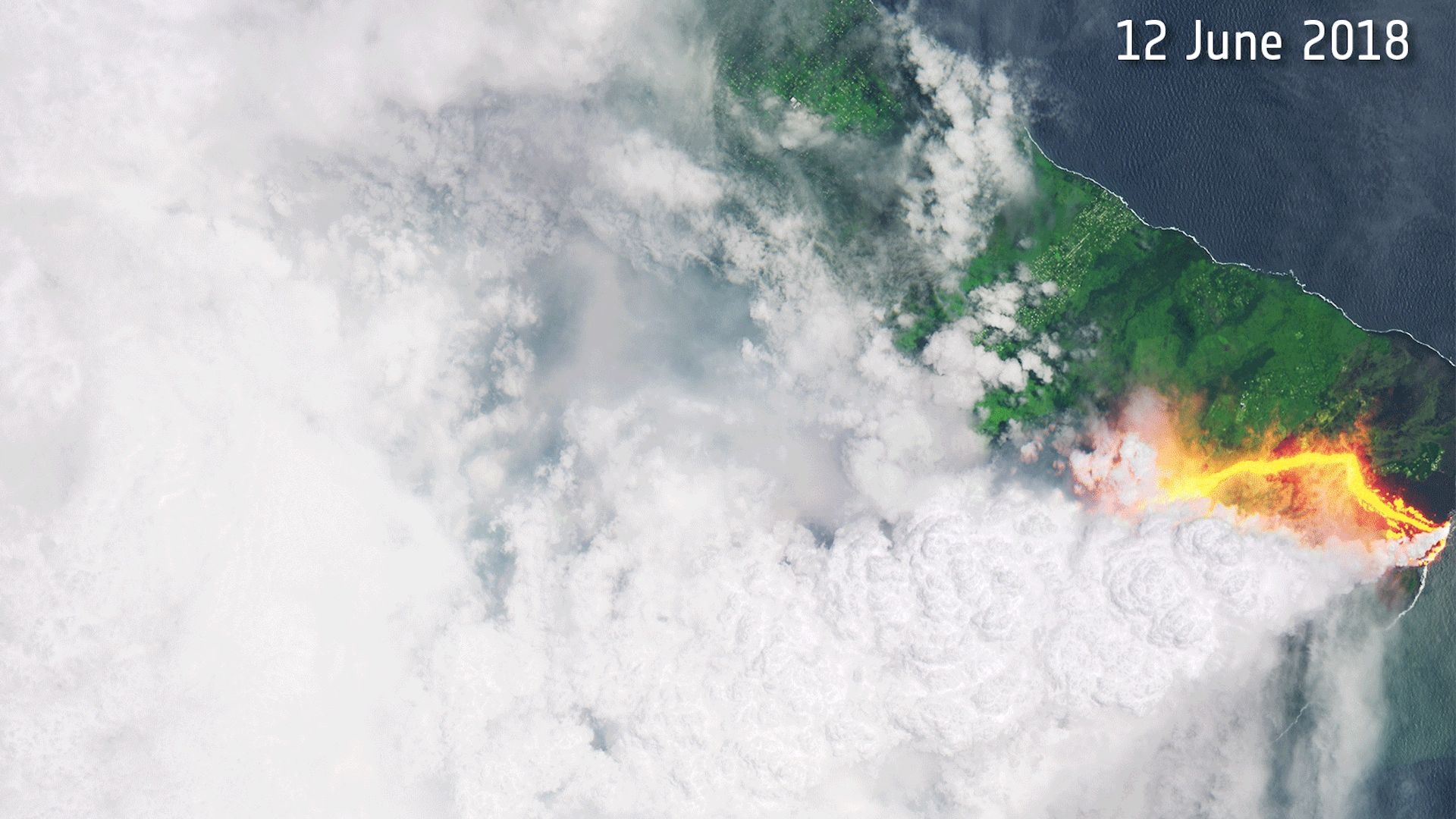 Satellite image of the Kilauea volcano erupting in Hawaii on June 12, 2018.