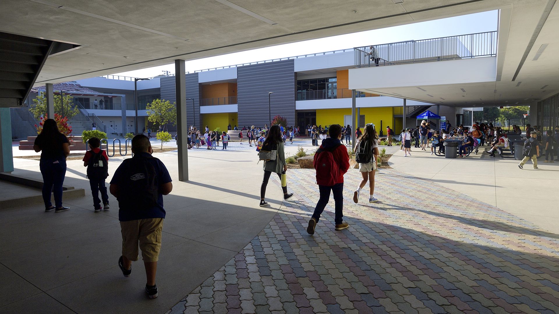 Students during the first day at Roosevelt Elementary School in Anaheim, California, on Aug. 12.