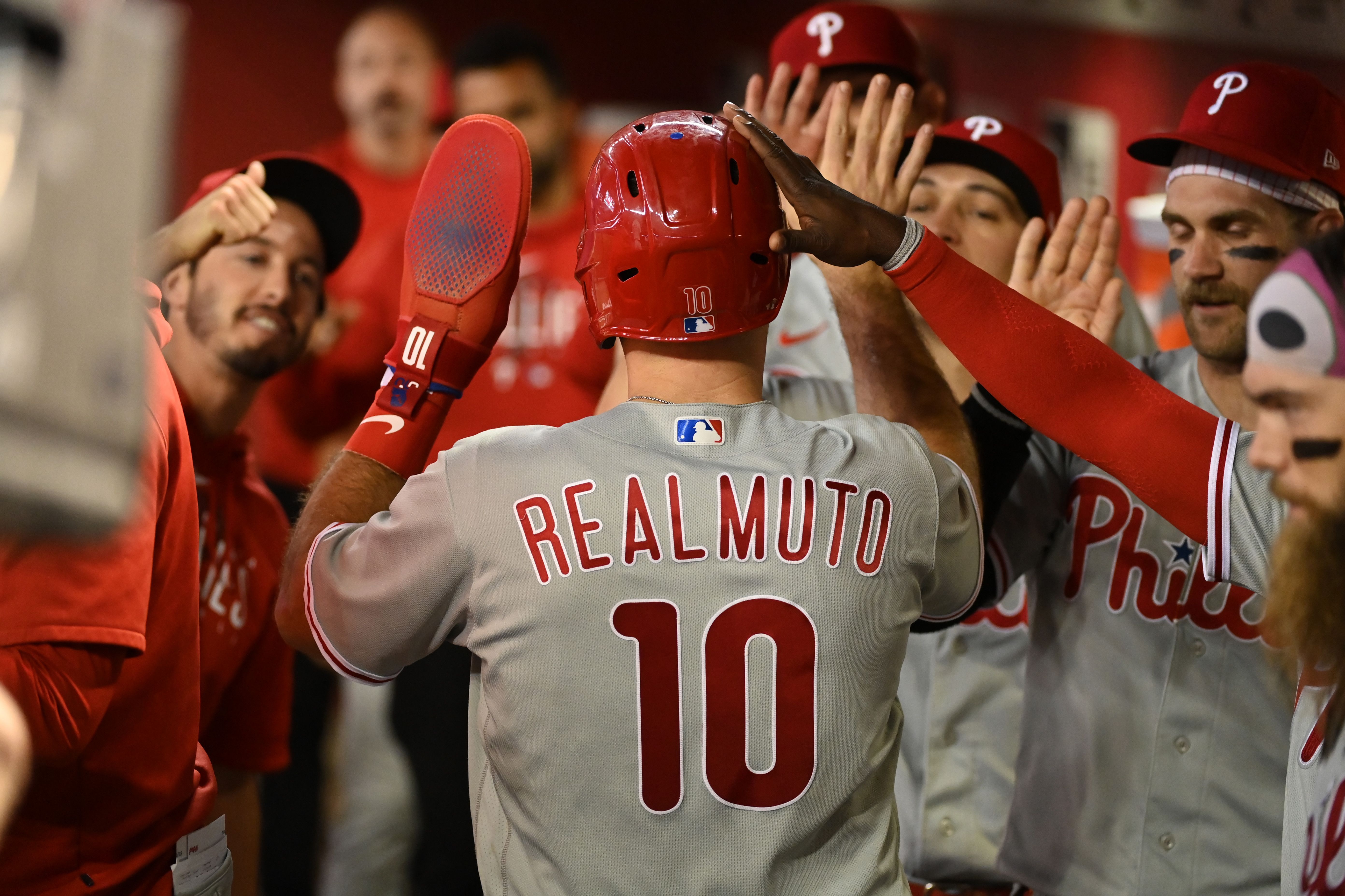 realmuto high fives teammates