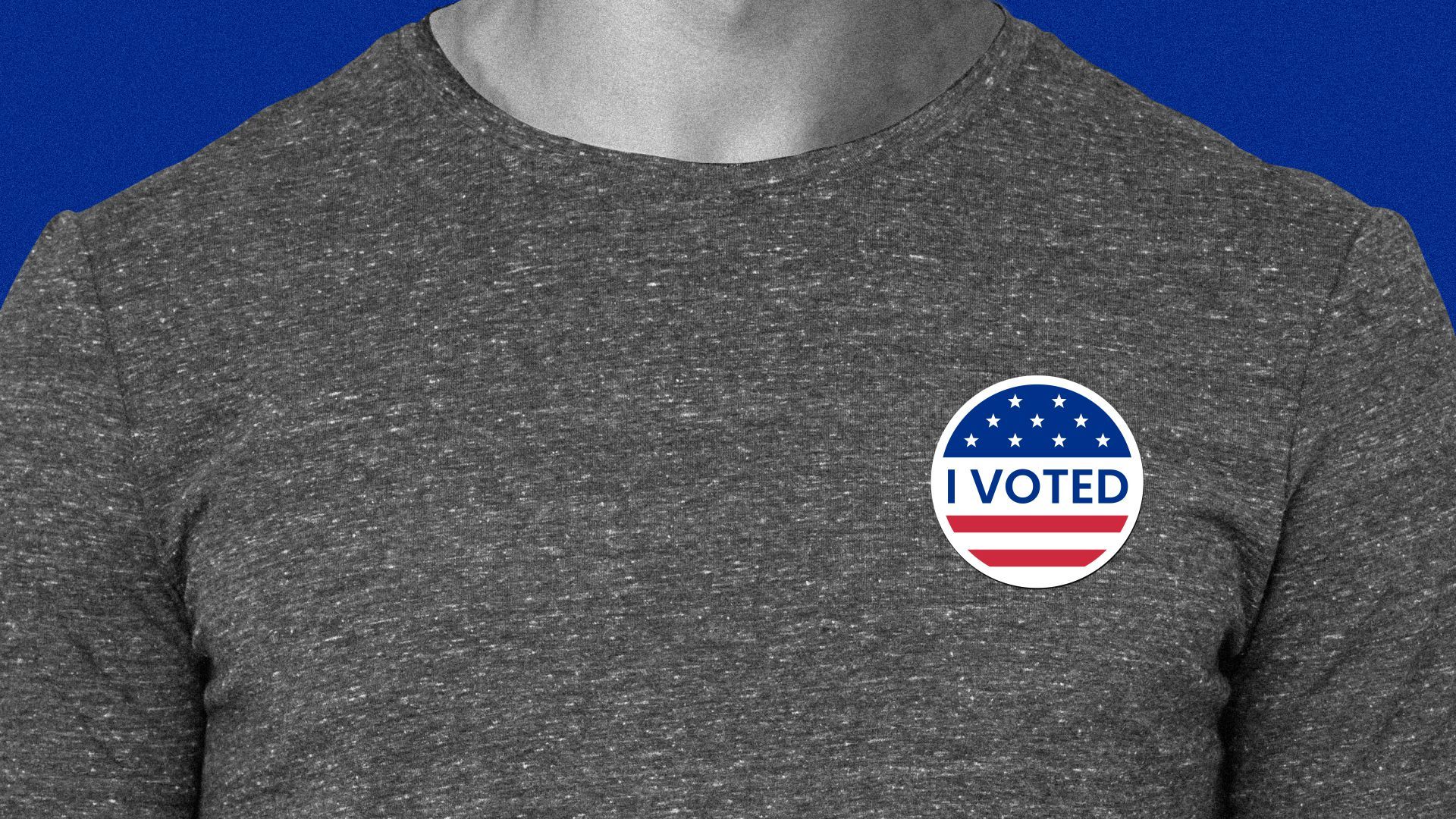 Illustration of a man placing a vote sticker on his shirt.