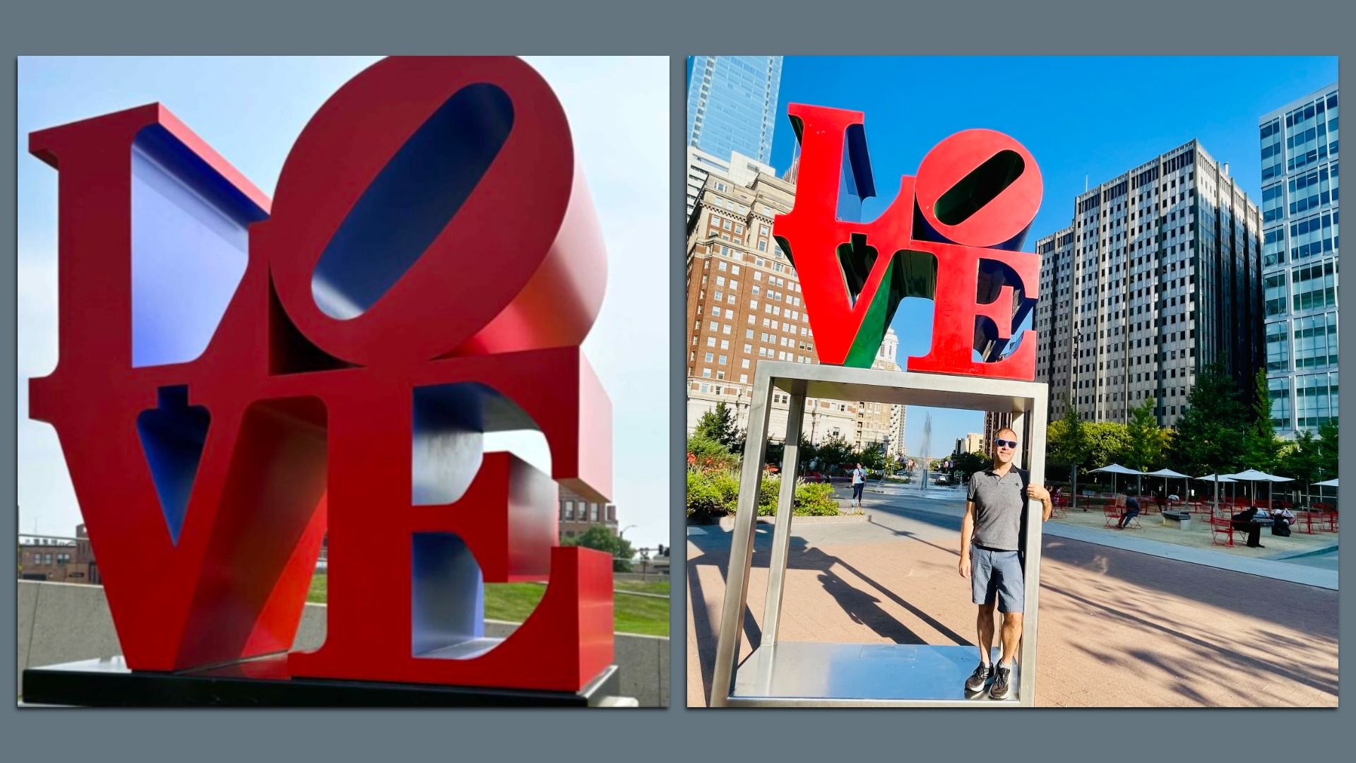 A photo of LOVE sculptures.