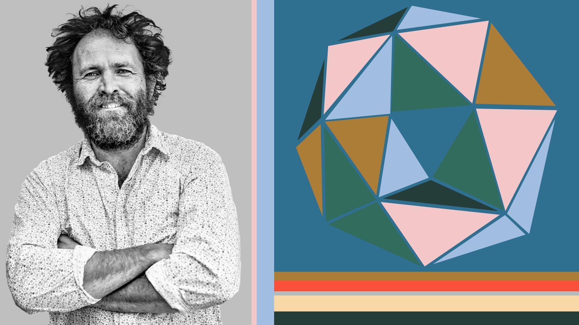 Photo illustration of Otherlab's Saul Griffith next to the company's logo and various shapes