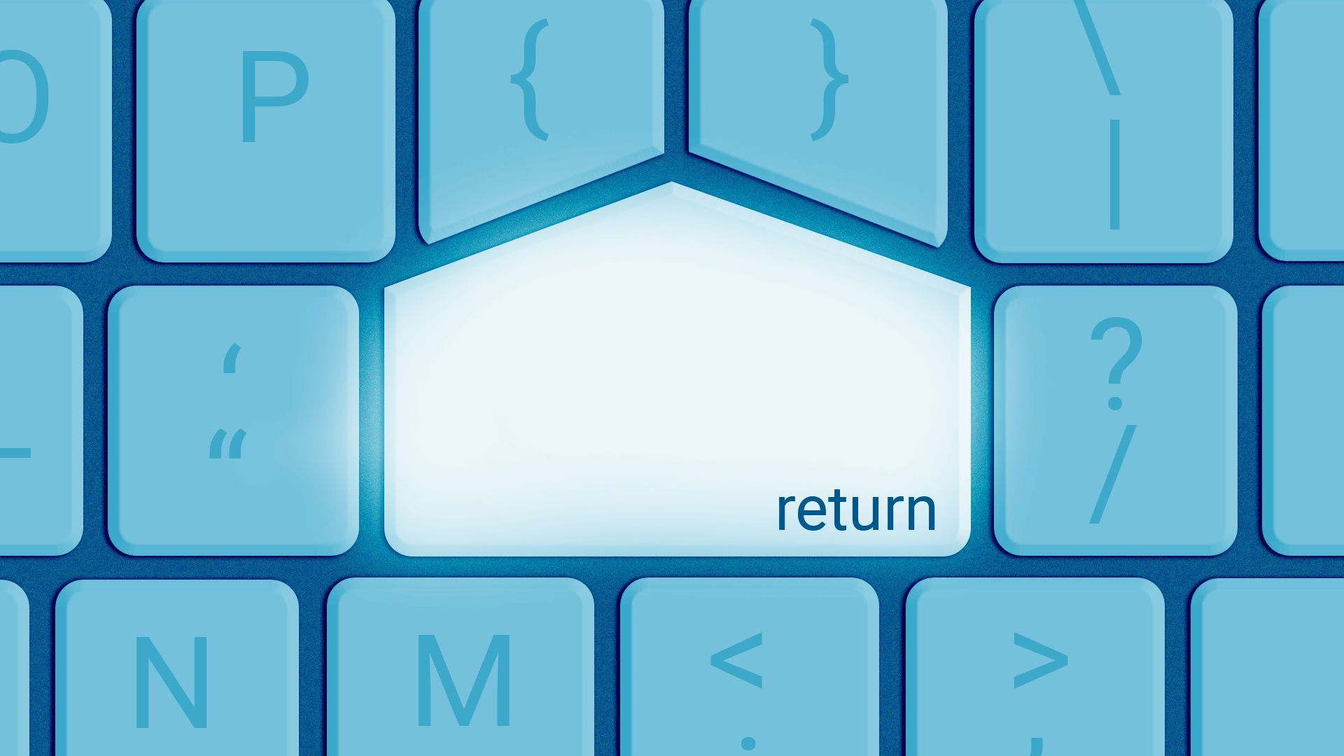 Illustration of a computer keyboard with the return key in the shape of a house.