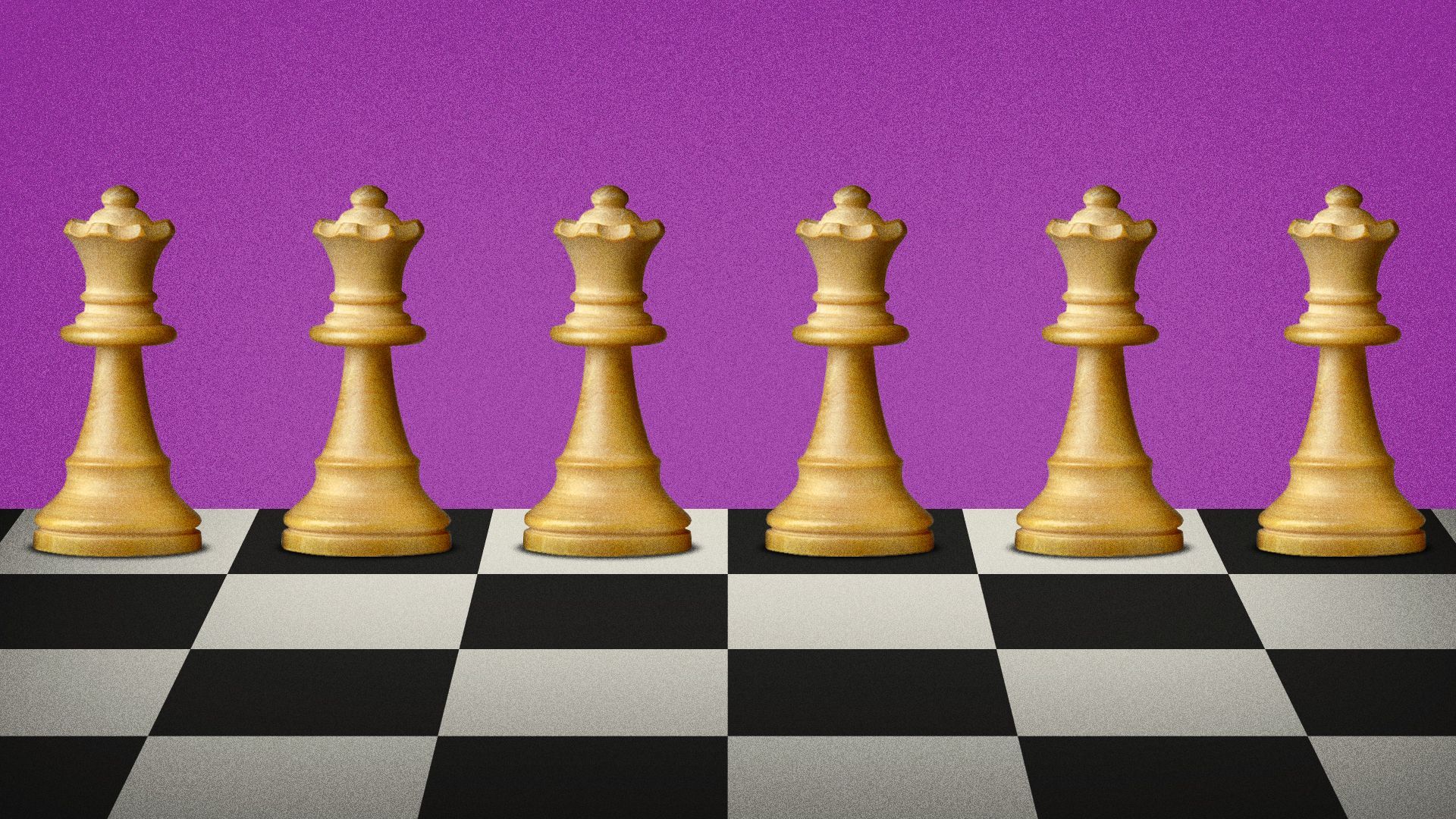 Illustration of only queen chess pieces lined up. 