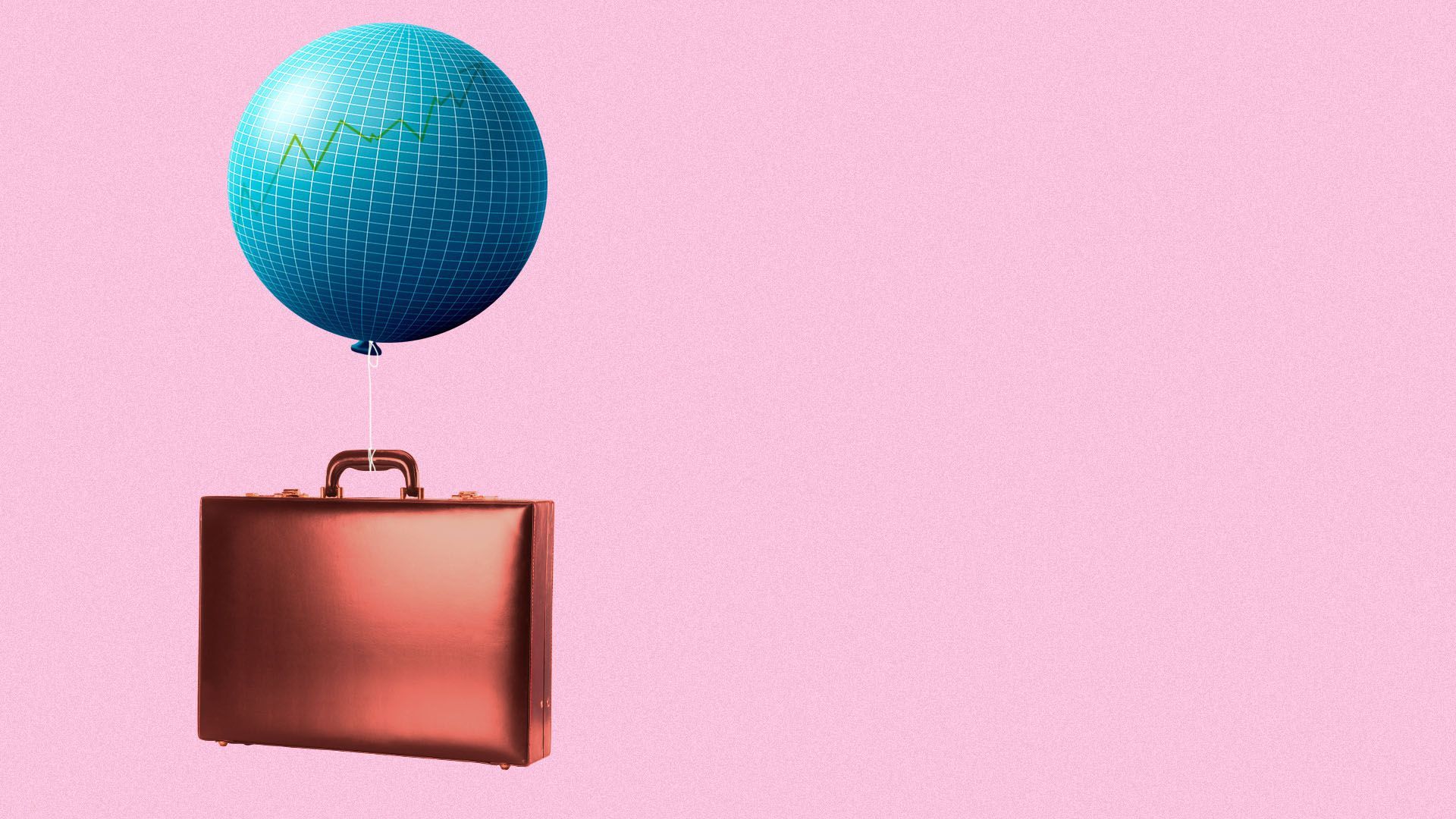 Illustration a briefcase tied to  a balloon with a stock market chart on it 