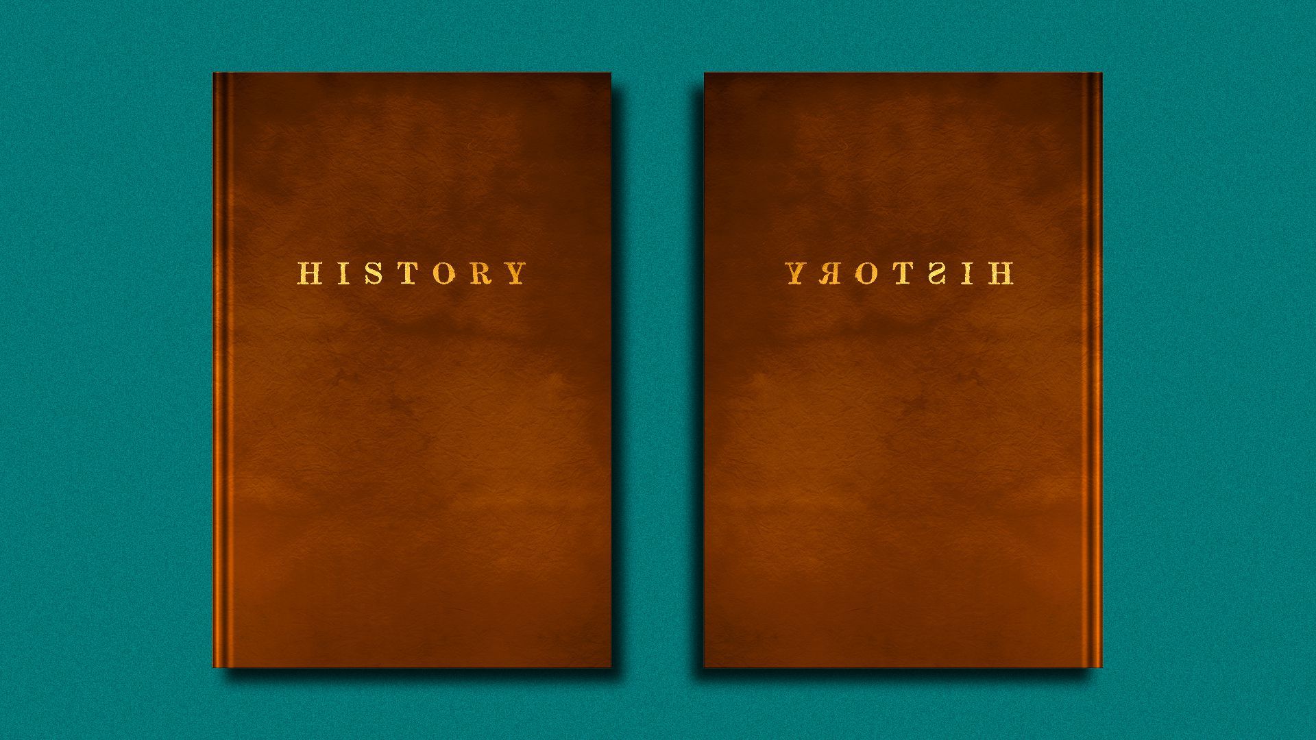 Illustration of two history books reflecting each other, one with the title written backwards