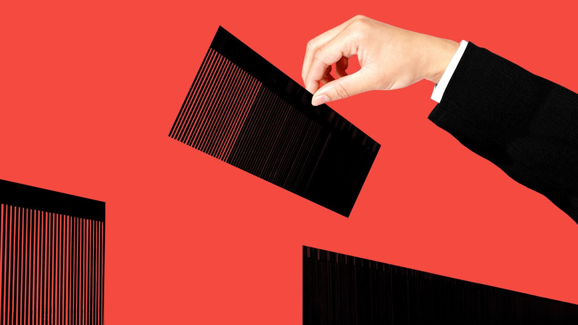 Illustration of a hand putting a piece in the border wall.