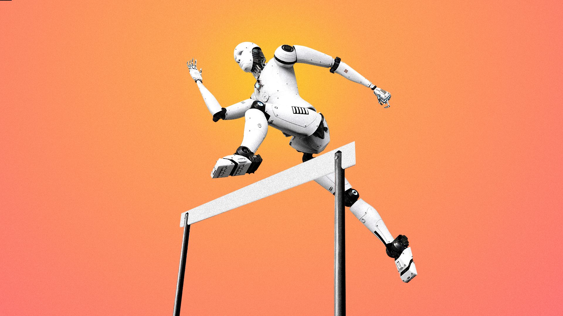 Illustration of a robot jumping over a hurdle 