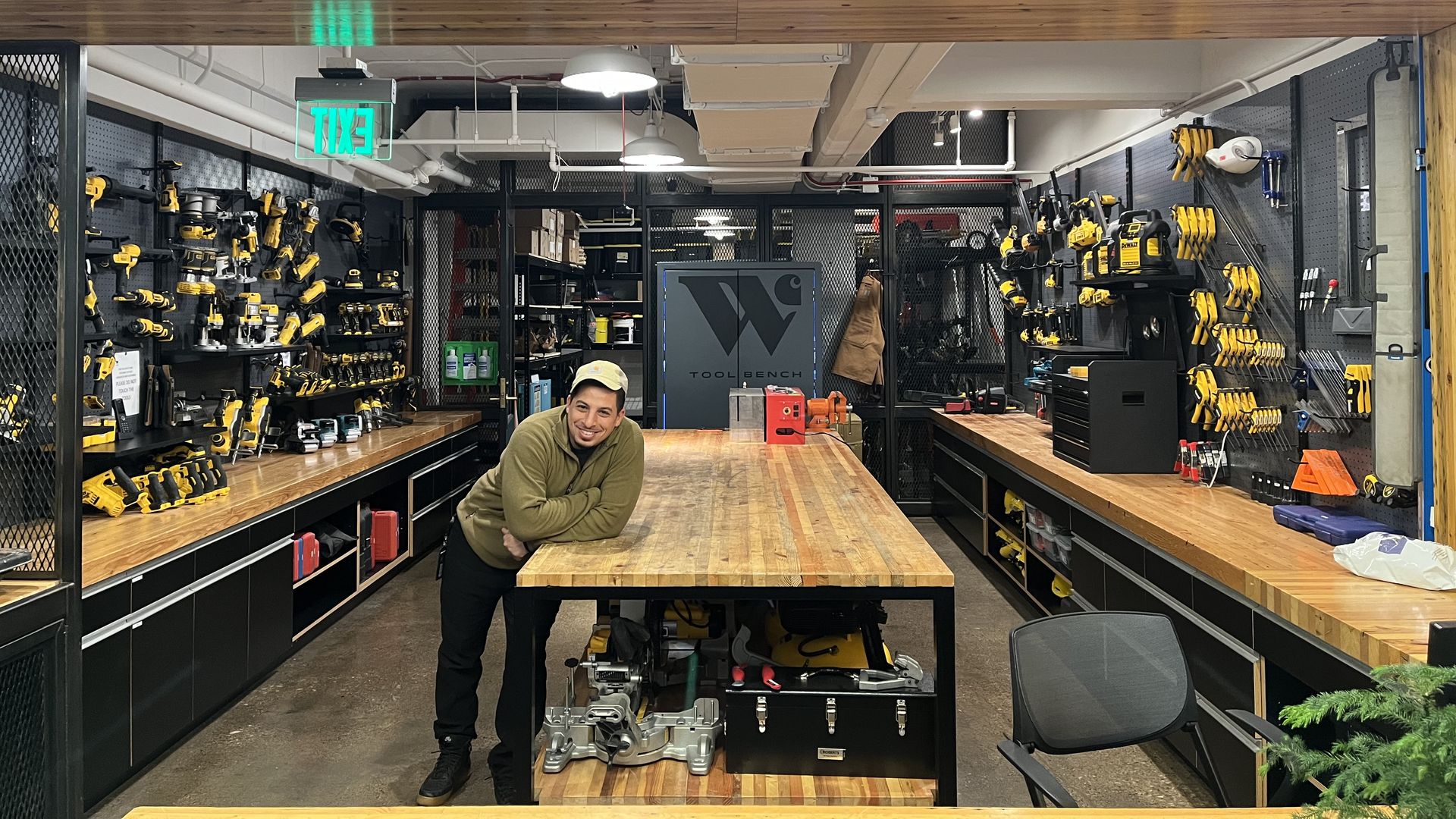 A Carhartt employee at the company's tool bench on Cass Avenue.